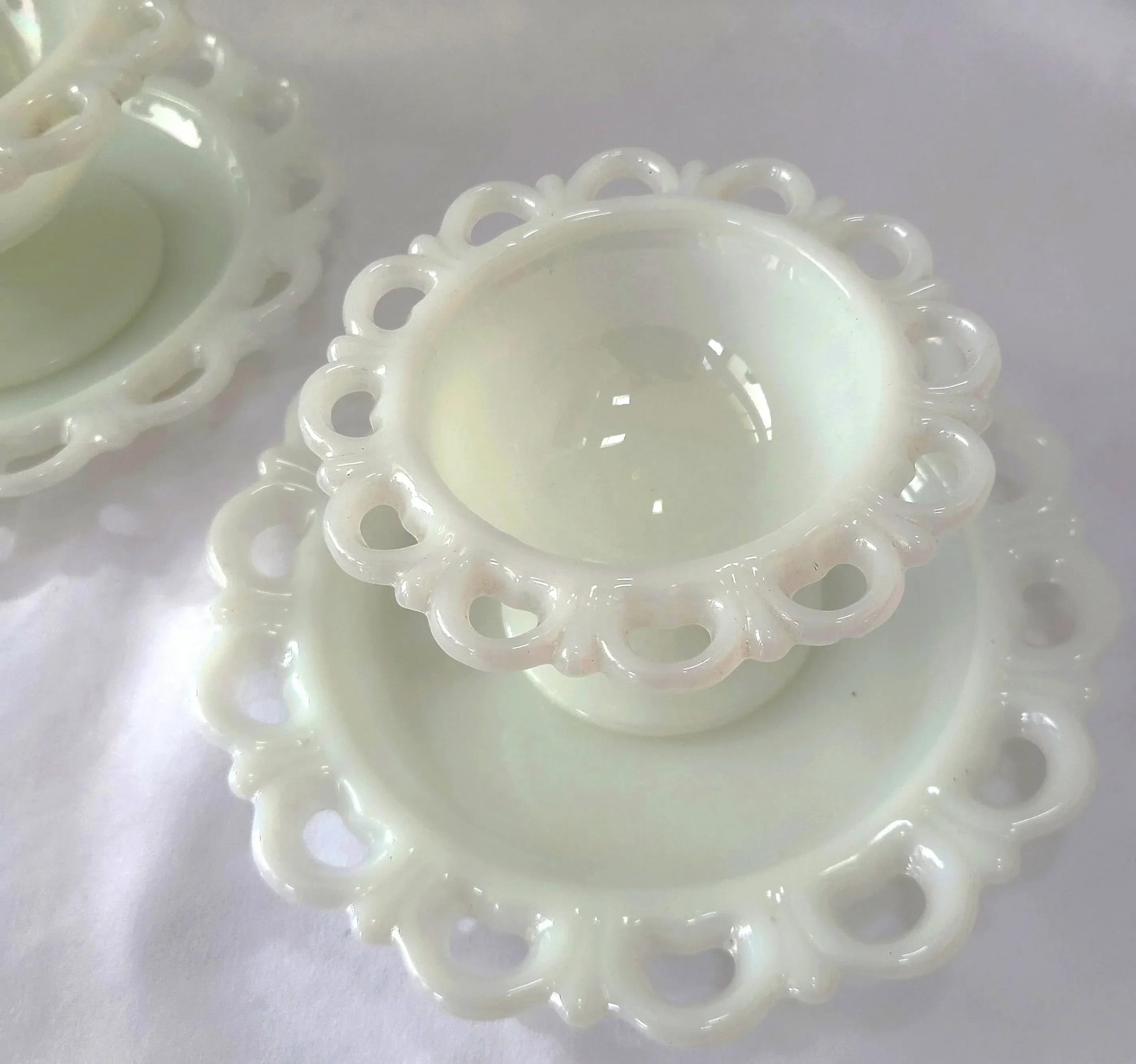 1950s Anchor Hocking Old Colony Milk Glass Salad Plates & Compote Set- 4 Pieces - 4