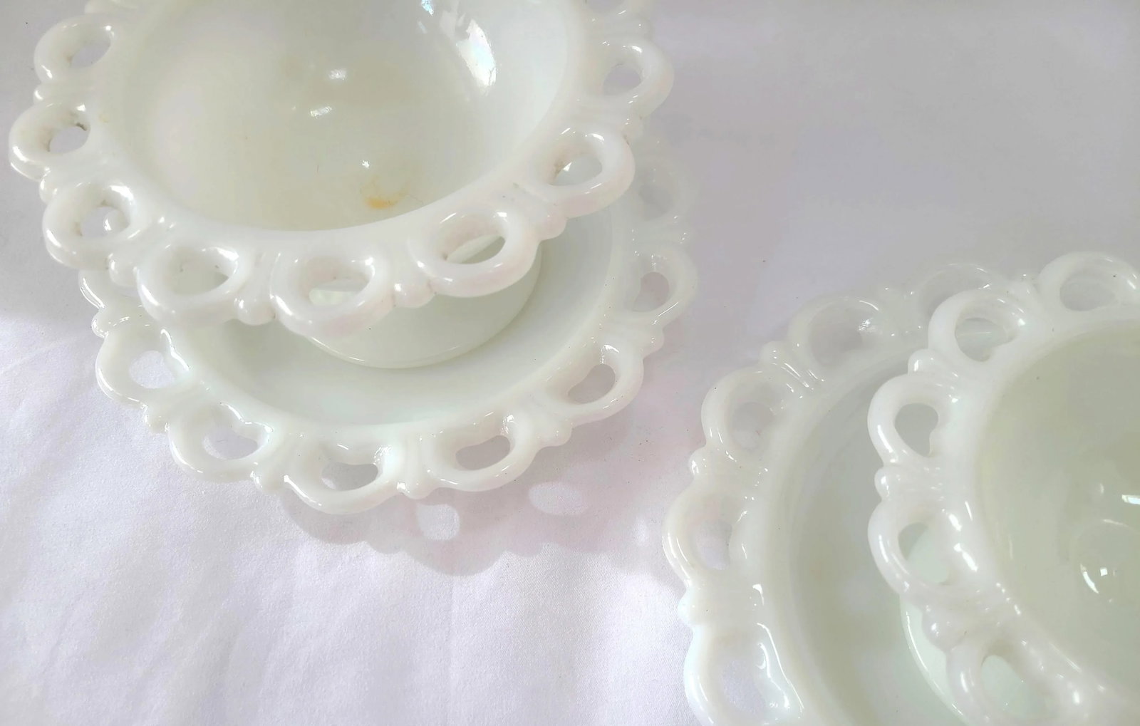 1950s Anchor Hocking Old Colony Milk Glass Salad Plates & Compote Set- 4 Pieces - 5