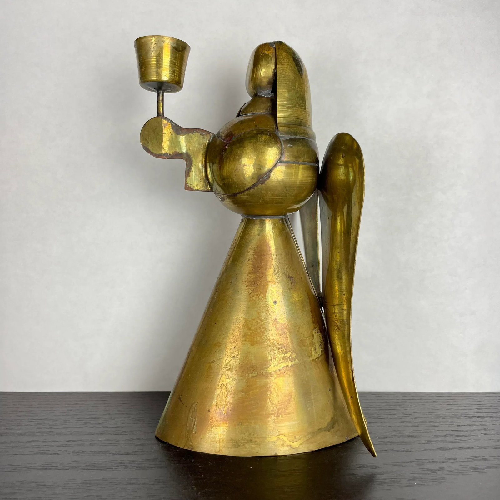 Vintage Mid 20th Century Brass Angels Candle Holders Shabby Chic Farmhouse Style Rustic - a Pair - 2