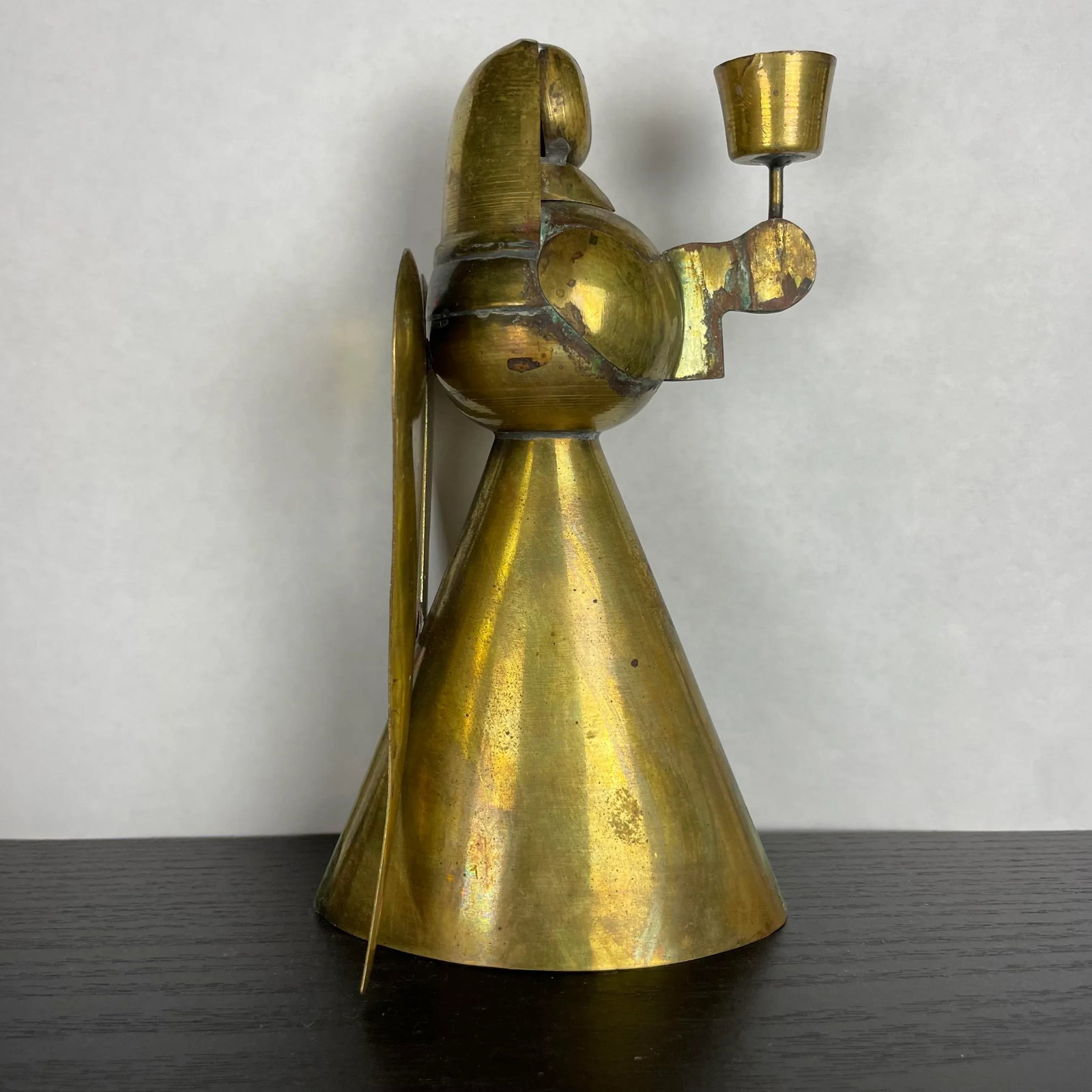 Vintage Mid 20th Century Brass Angels Candle Holders Shabby Chic Farmhouse Style Rustic - a Pair - 4