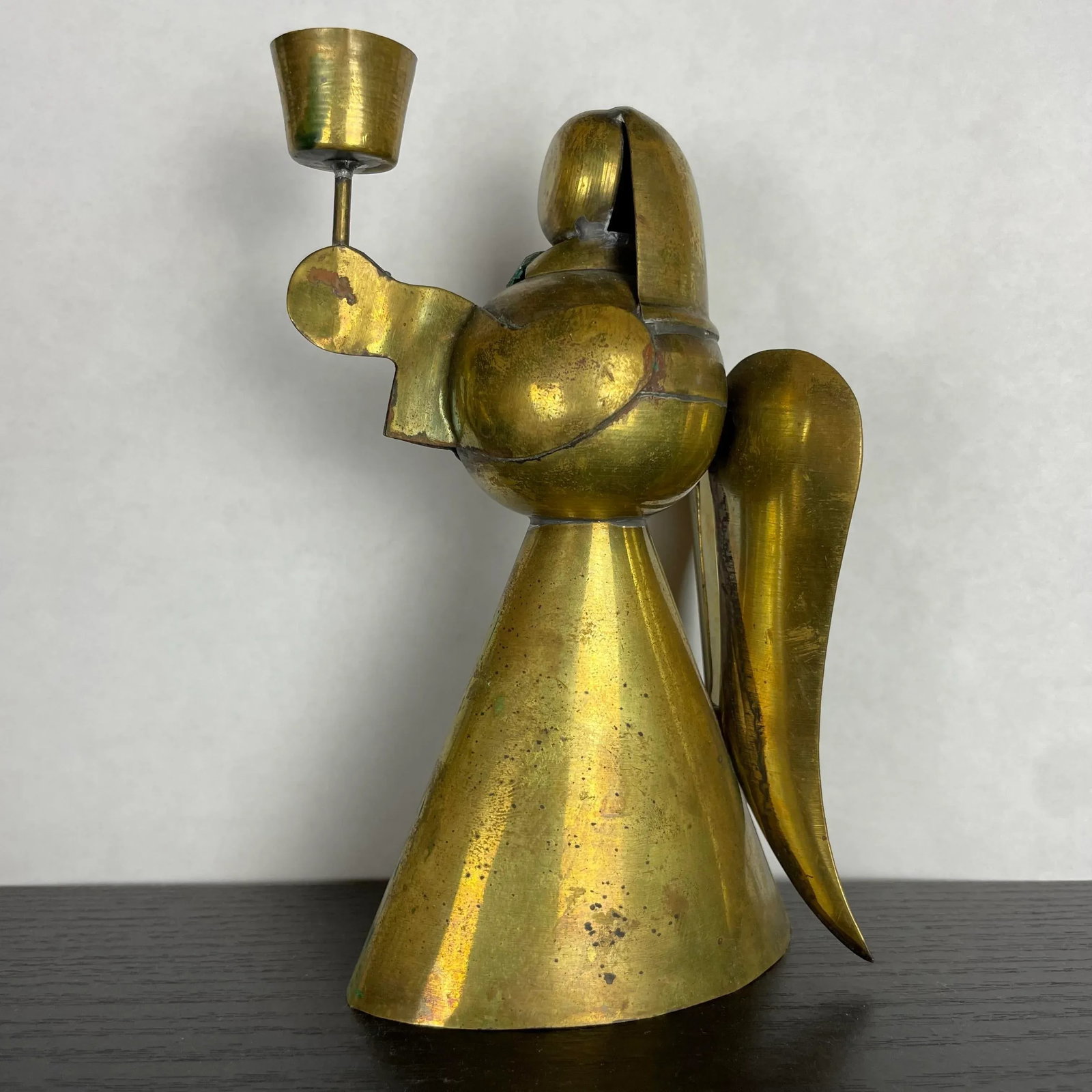 Vintage Mid 20th Century Brass Angels Candle Holders Shabby Chic Farmhouse Style Rustic - a Pair - 6