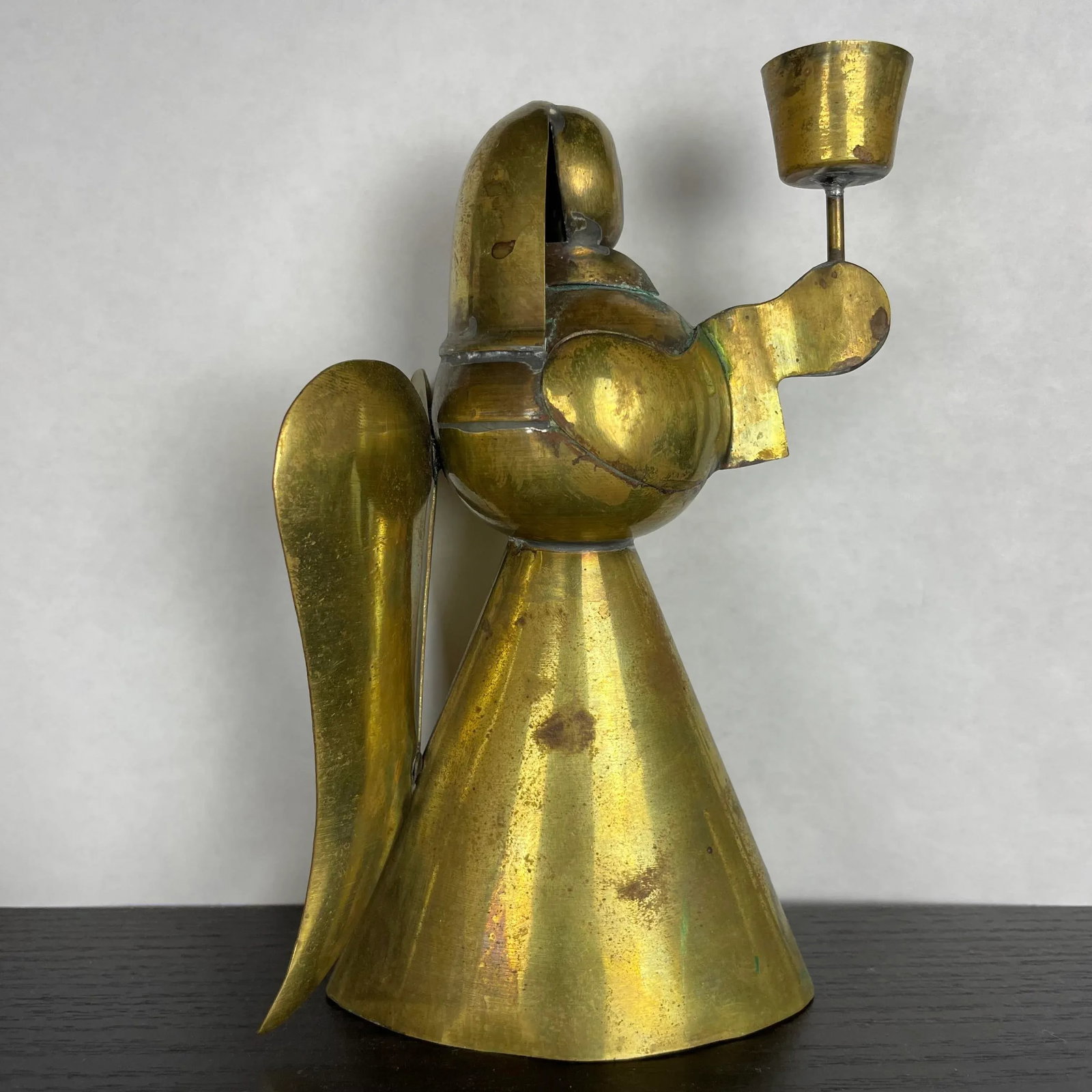 Vintage Mid 20th Century Brass Angels Candle Holders Shabby Chic Farmhouse Style Rustic - a Pair - 7