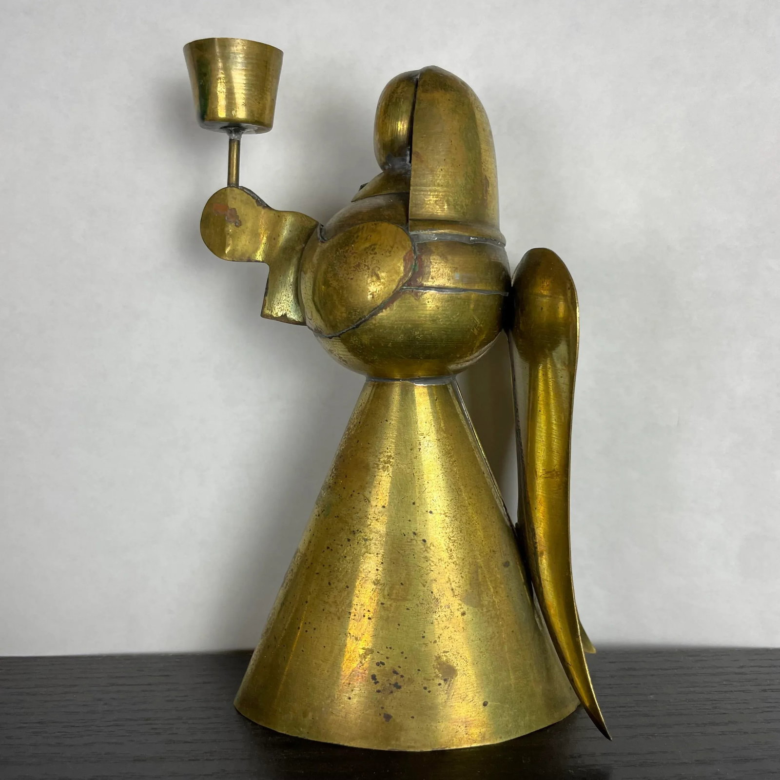 Vintage Mid 20th Century Brass Angels Candle Holders Shabby Chic Farmhouse Style Rustic - a Pair - 8