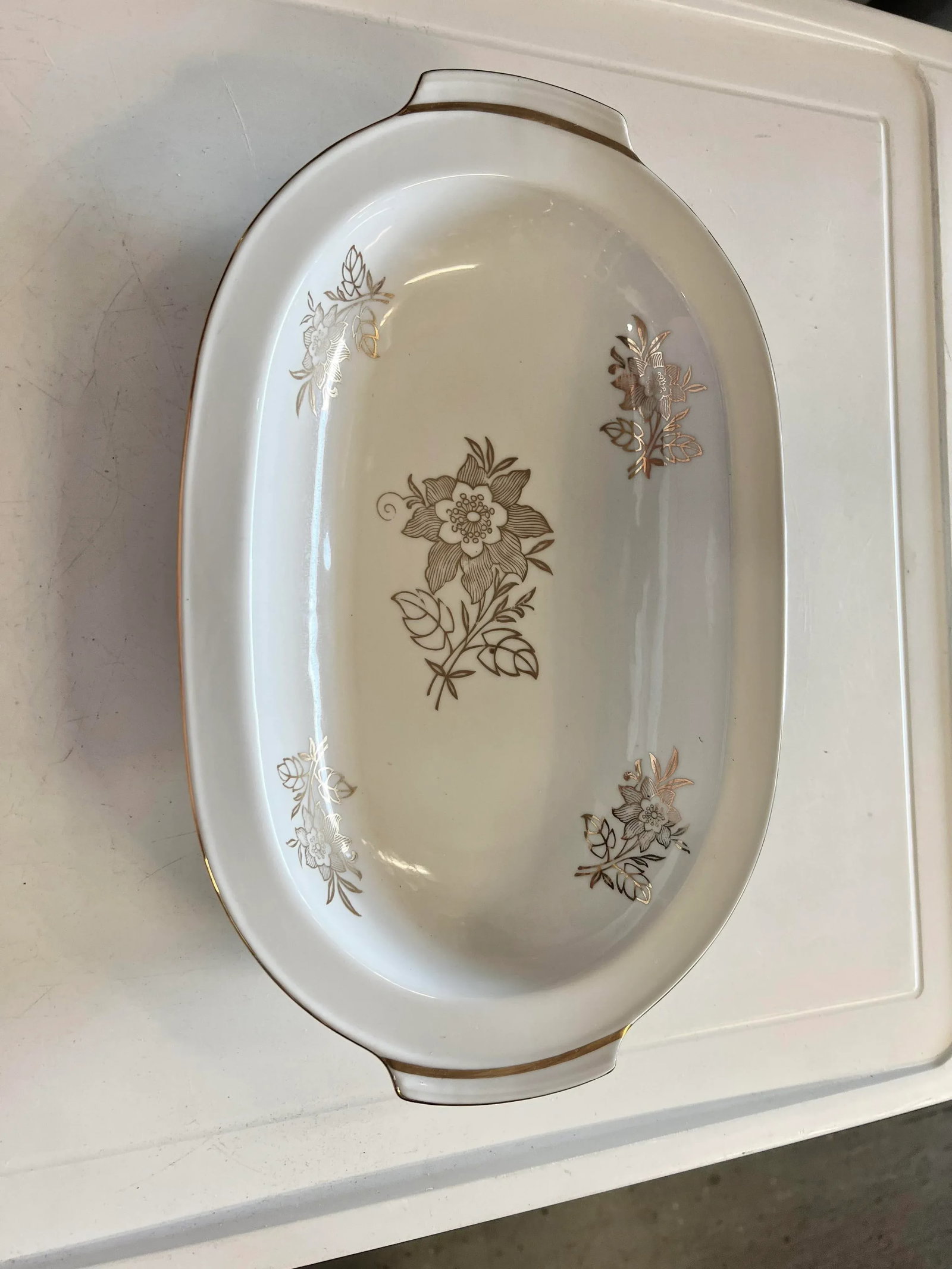 1960s Vintage Oval White & Gold Bowl - 3