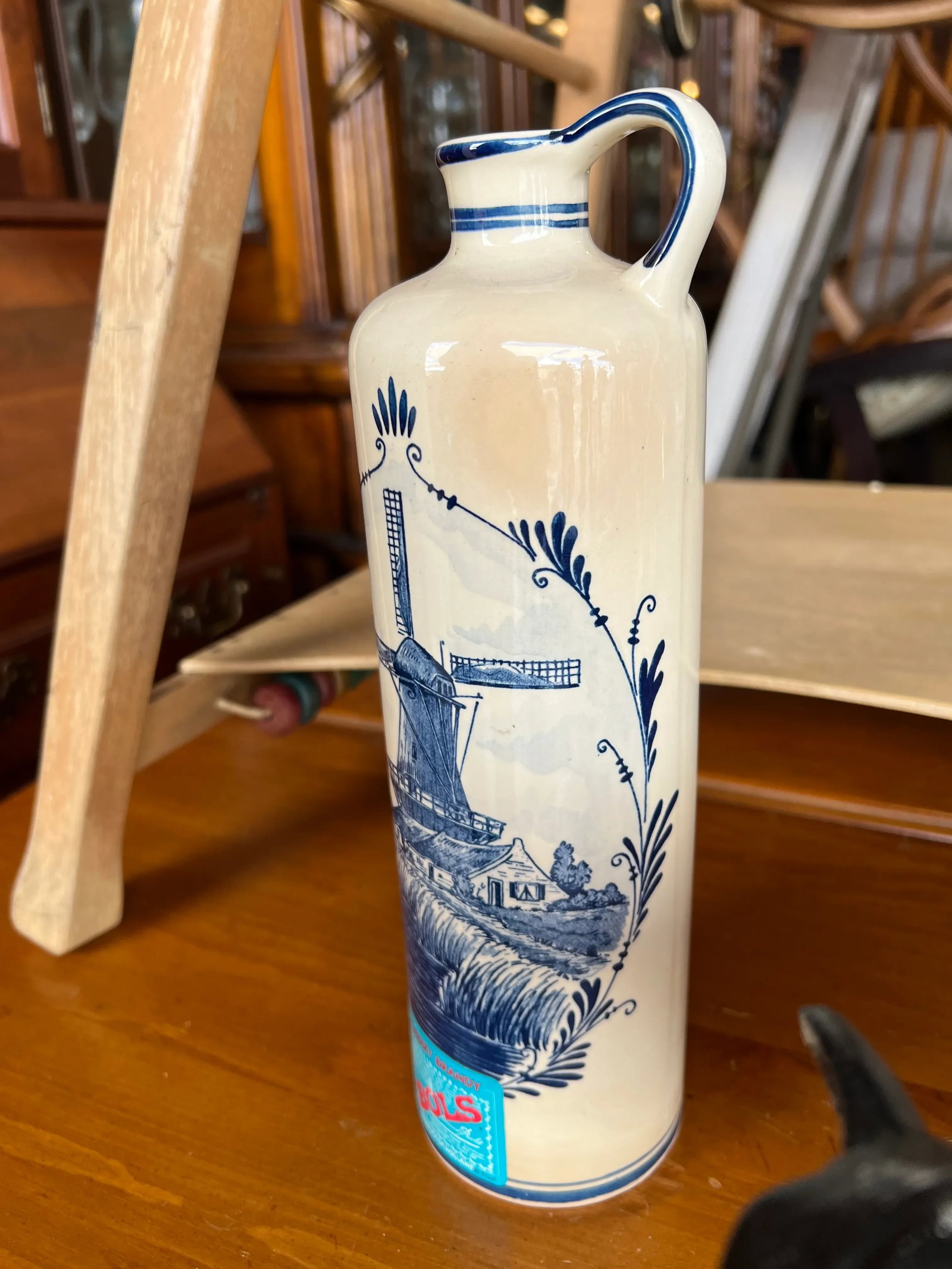 1970 Blue Delft Bols Windmill Decanter Liquor Bottle - 2