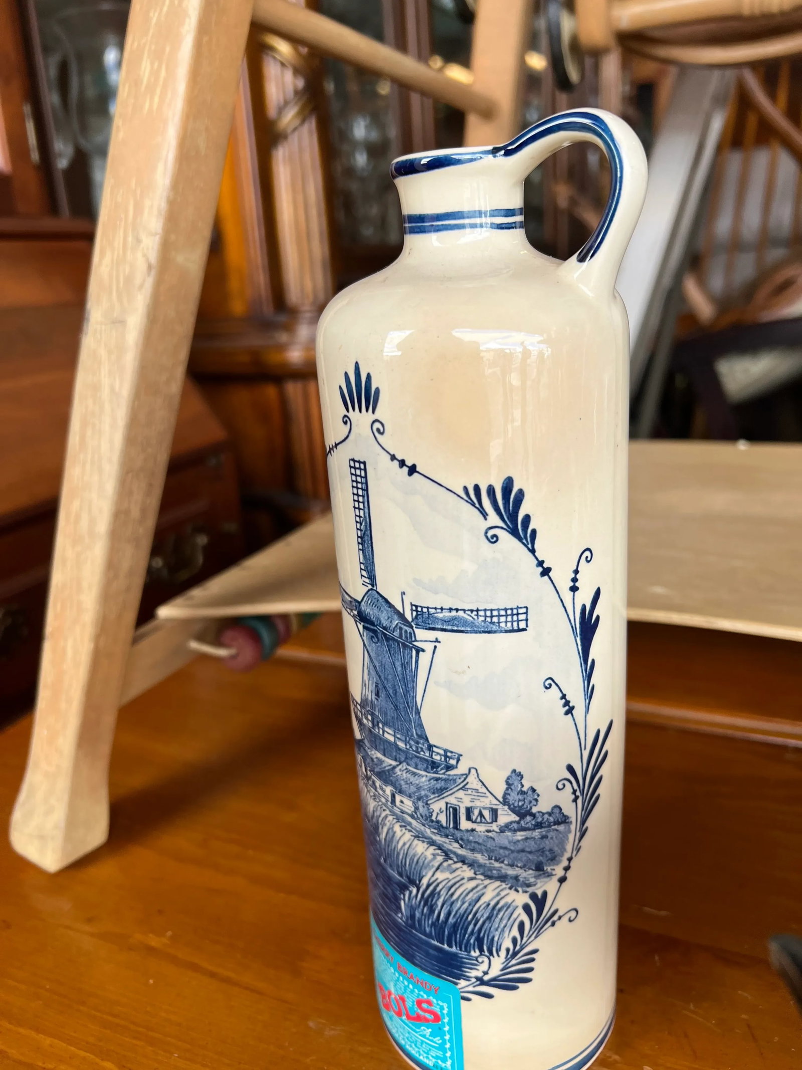 1970 Blue Delft Bols Windmill Decanter Liquor Bottle - 4
