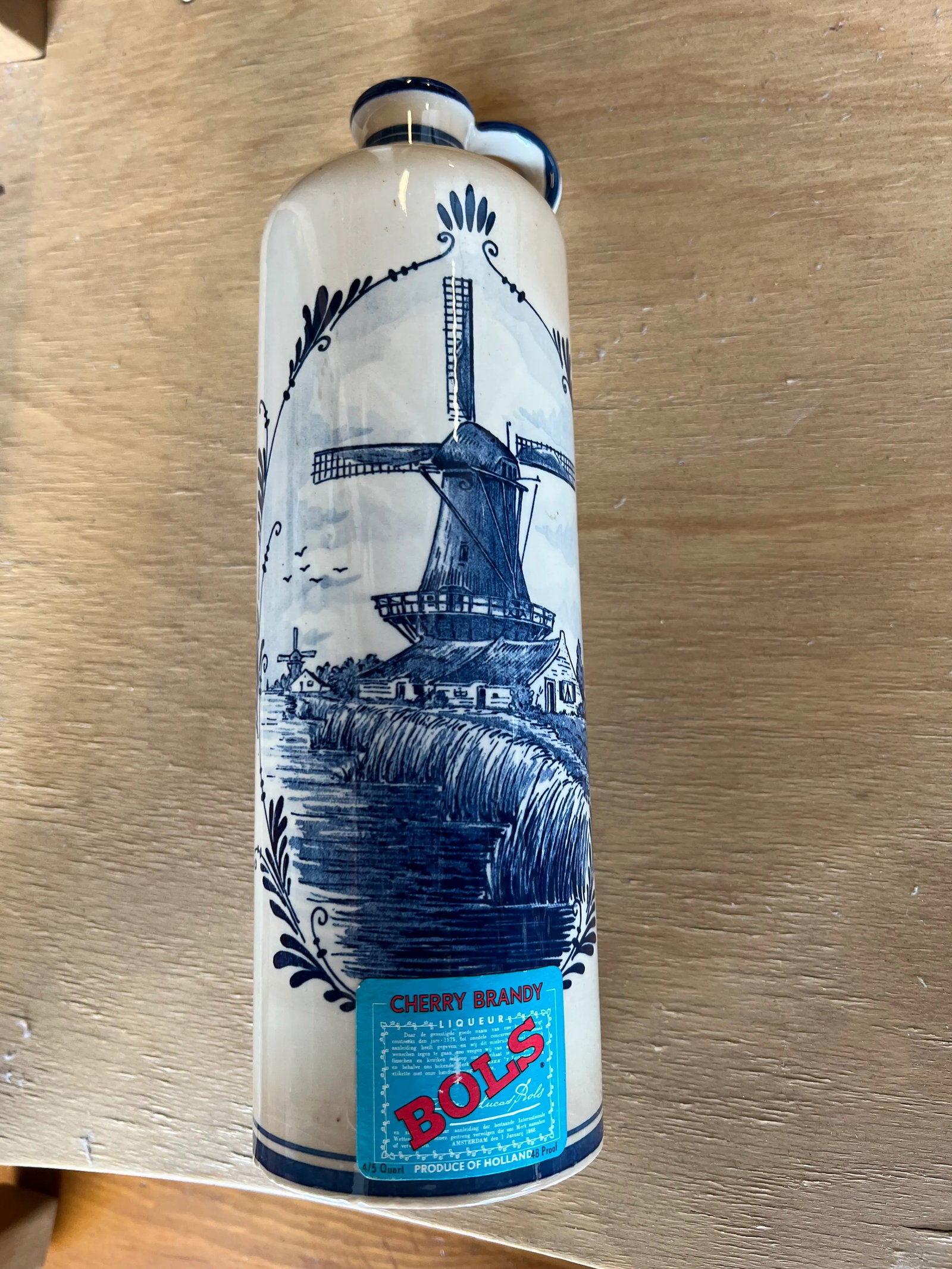 1970 Blue Delft Bols Windmill Decanter Liquor Bottle - 5
