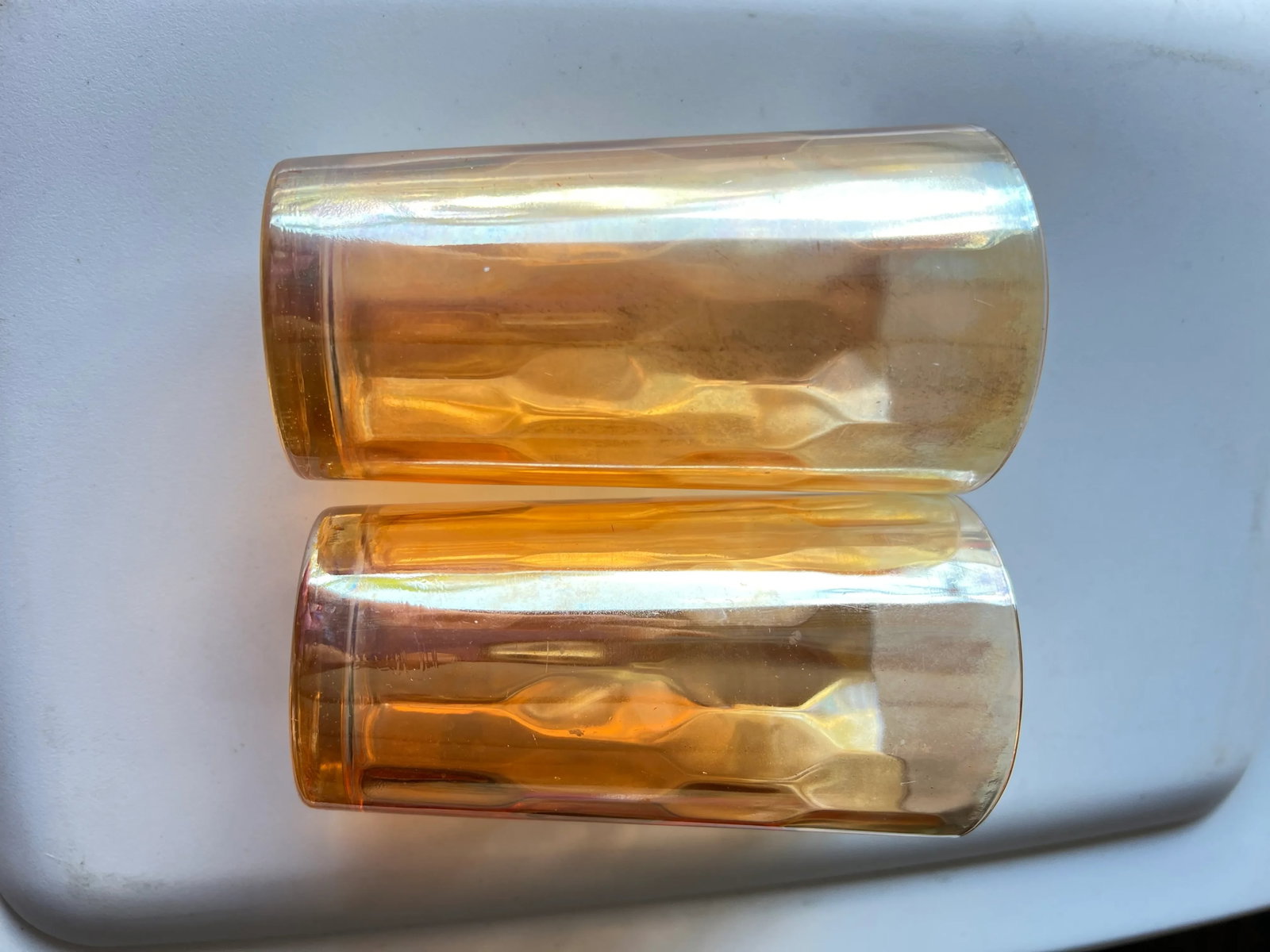 Carnival Glass Tumblers, Marigold Hex Optic Iridescent -Set of 2 - 3