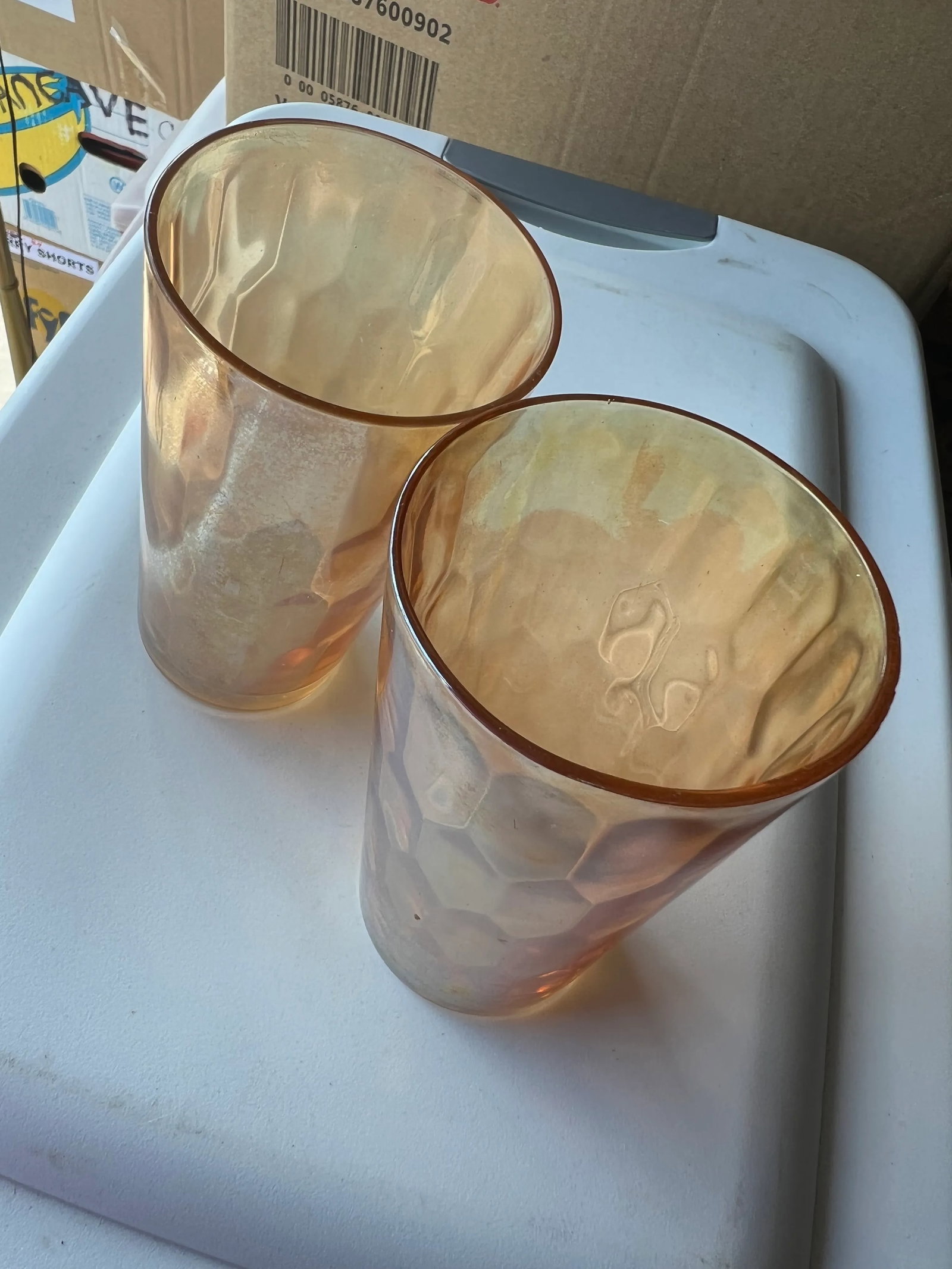 Carnival Glass Tumblers, Marigold Hex Optic Iridescent -Set of 2 - 5