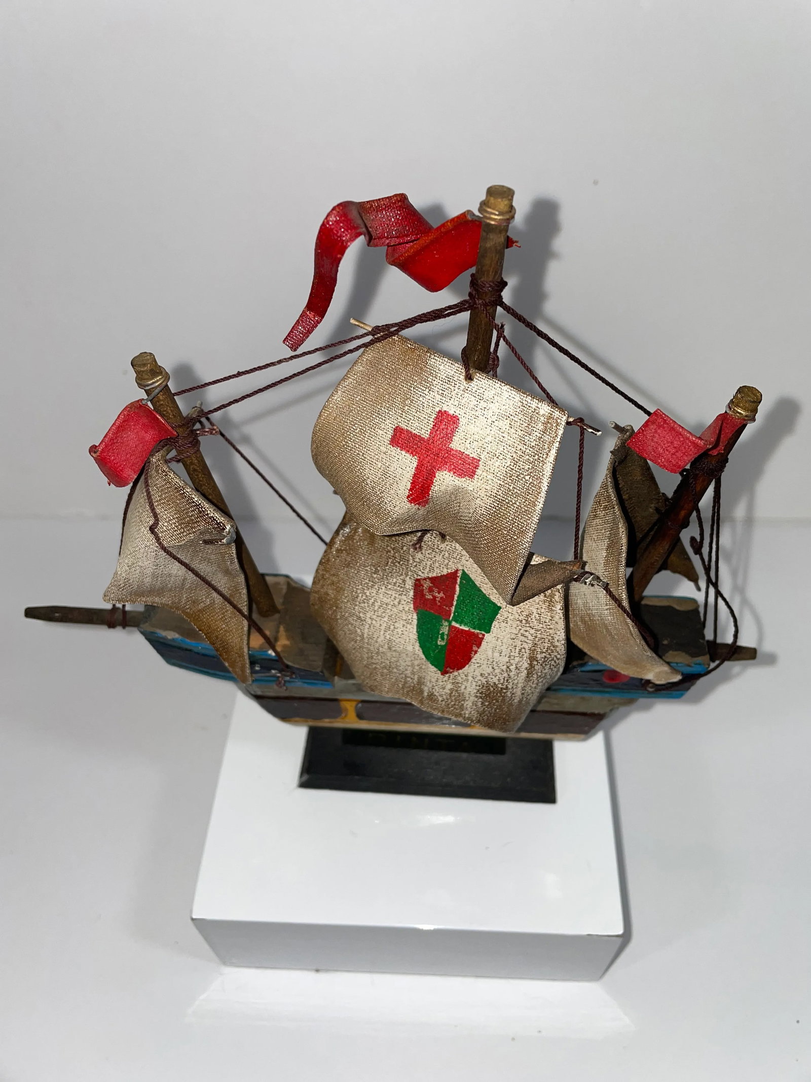 Vintage Mid 20th Century Wooden Sailing Ship "Pinta" 7" Tall - 3