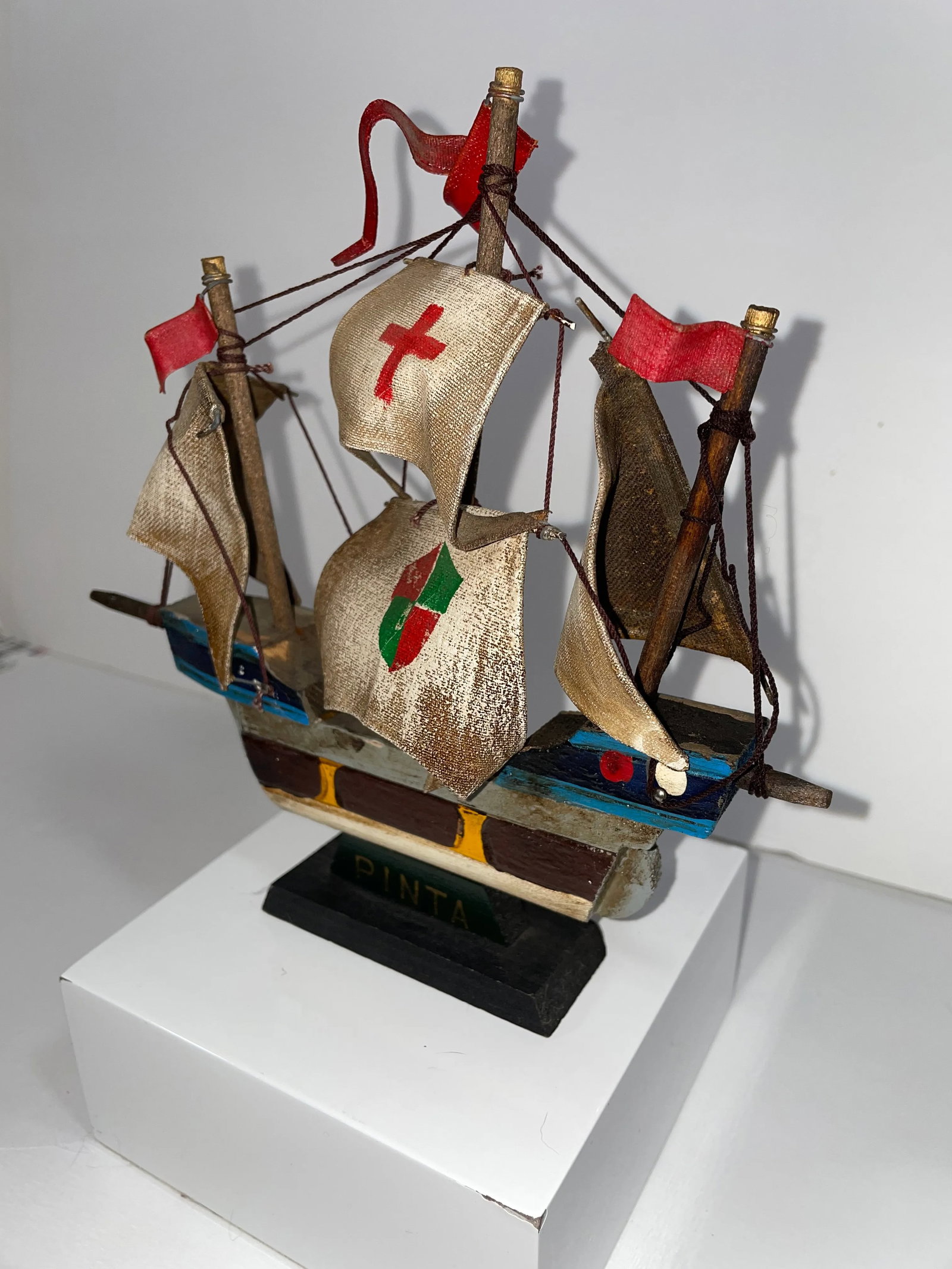 Vintage Mid 20th Century Wooden Sailing Ship "Pinta" 7" Tall - 4