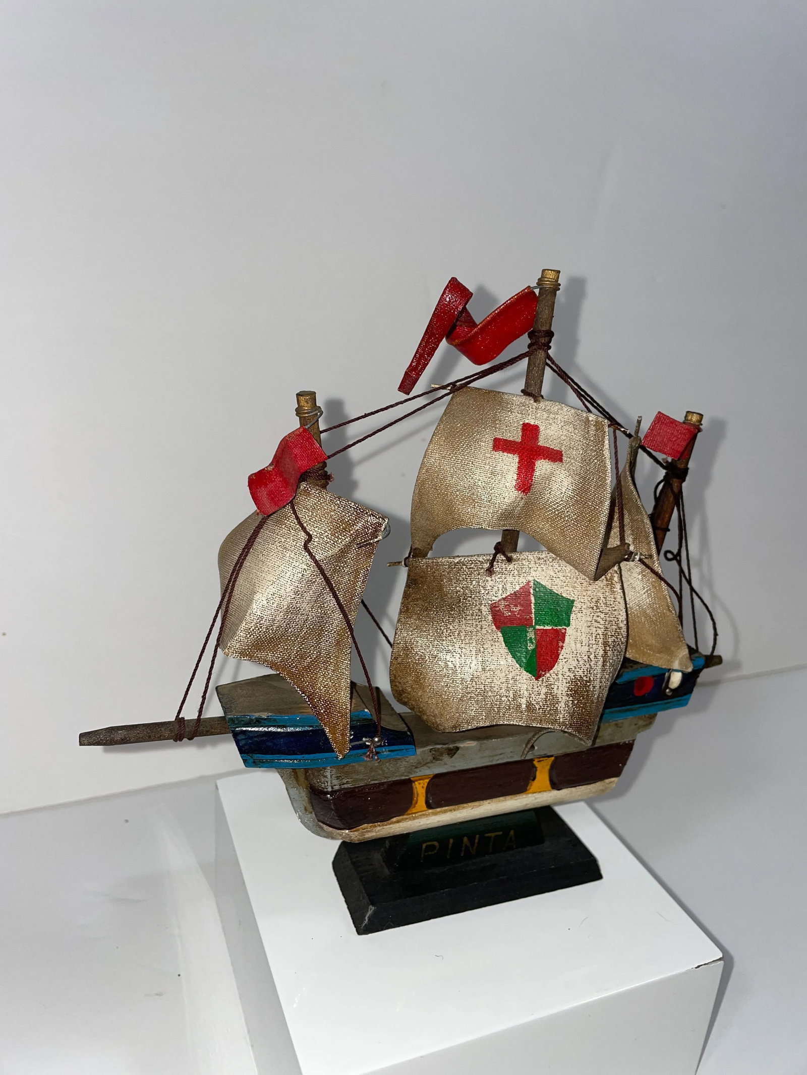 Vintage Mid 20th Century Wooden Sailing Ship "Pinta" 7" Tall - 5
