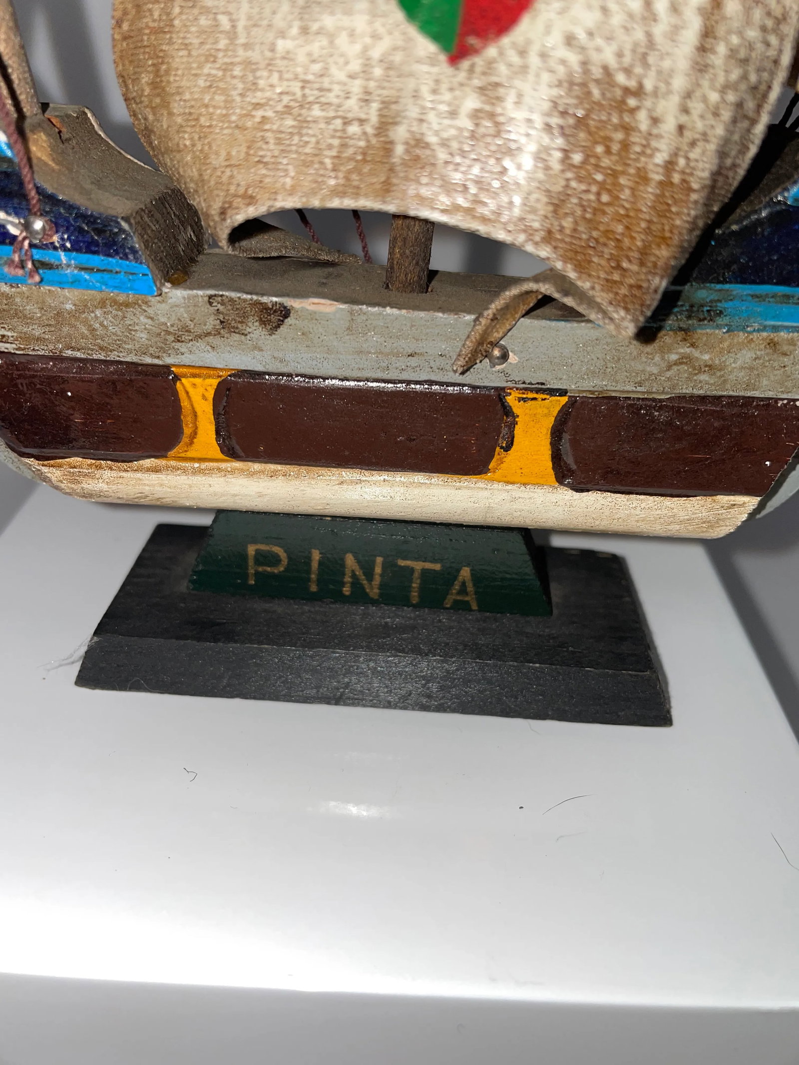 Vintage Mid 20th Century Wooden Sailing Ship "Pinta" 7" Tall - 6