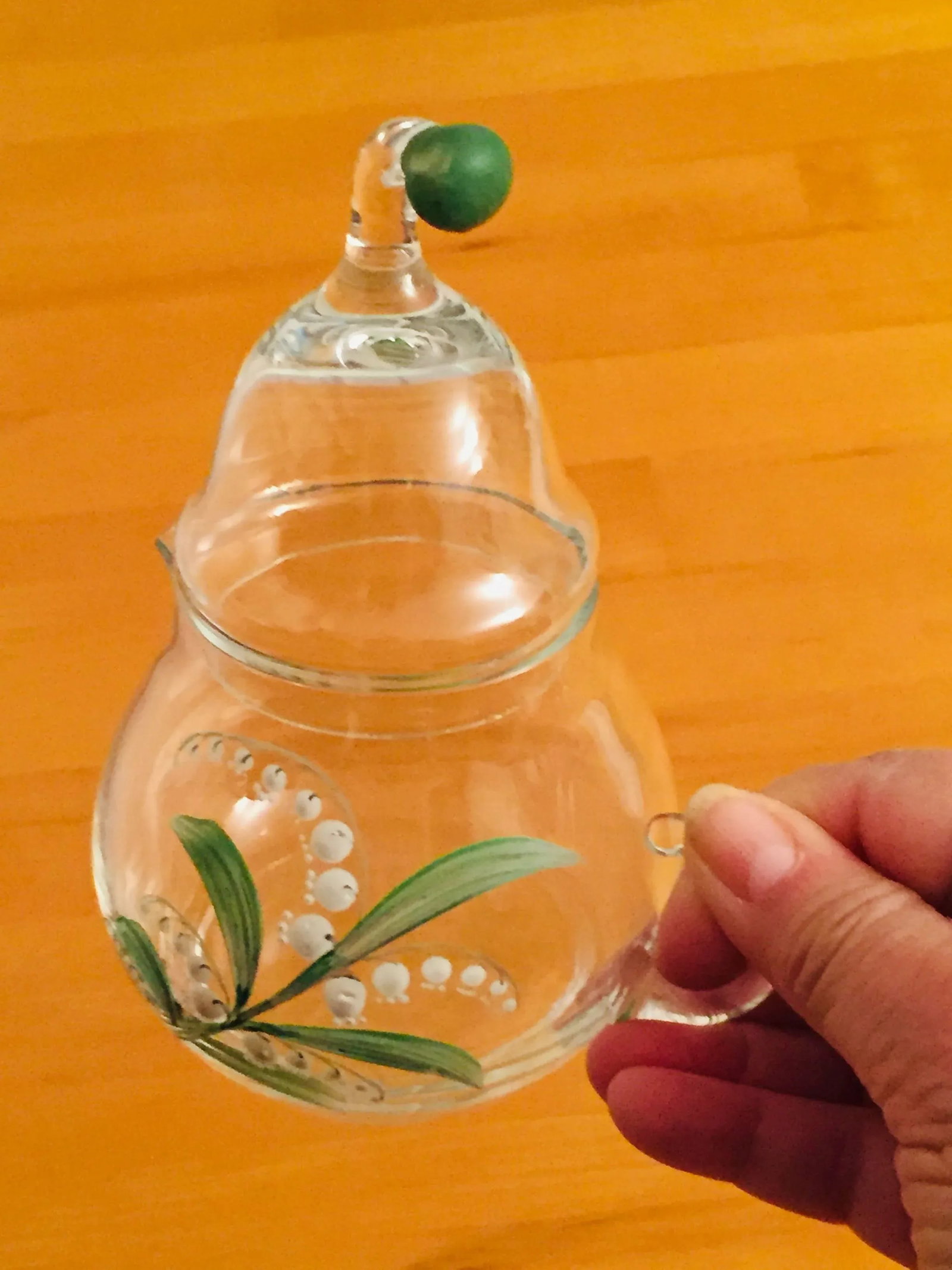 Vintage Clear Glass Creamer and Sugar Set With Lily of Vally Decoration- 2 Pieces - 3