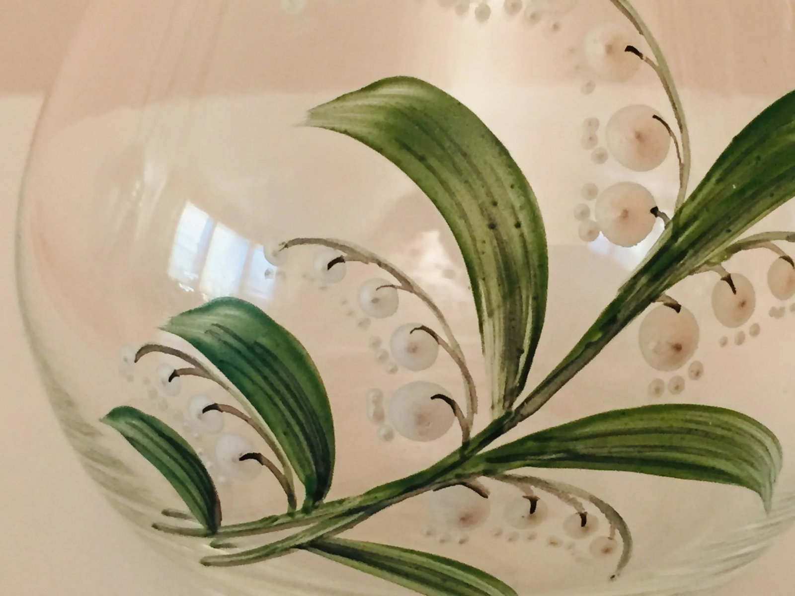 Vintage Clear Glass Creamer and Sugar Set With Lily of Vally Decoration- 2 Pieces - 7