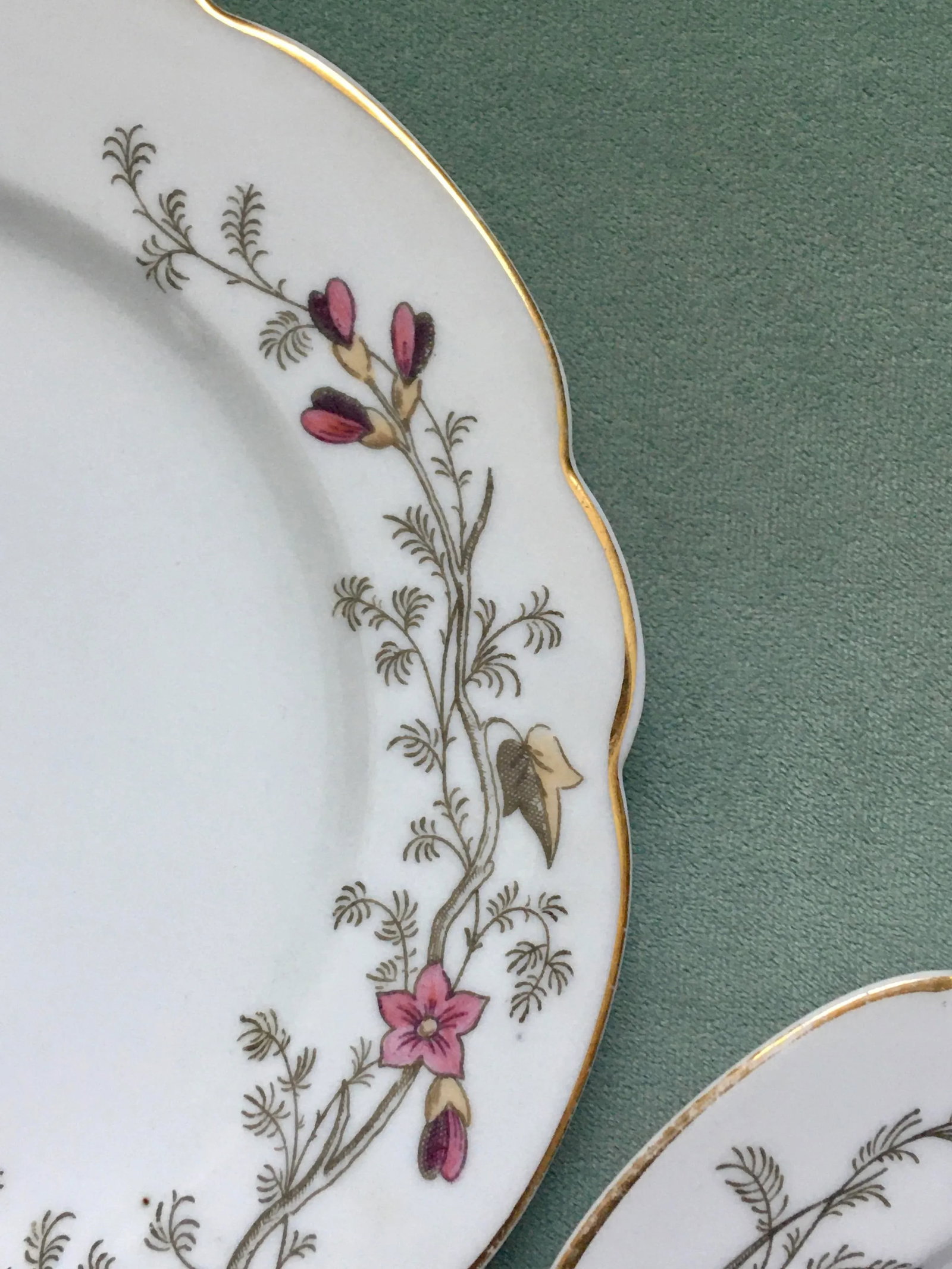 Antique Hand-Painted Floral Pattern Dinner Plates- a Pair - 6