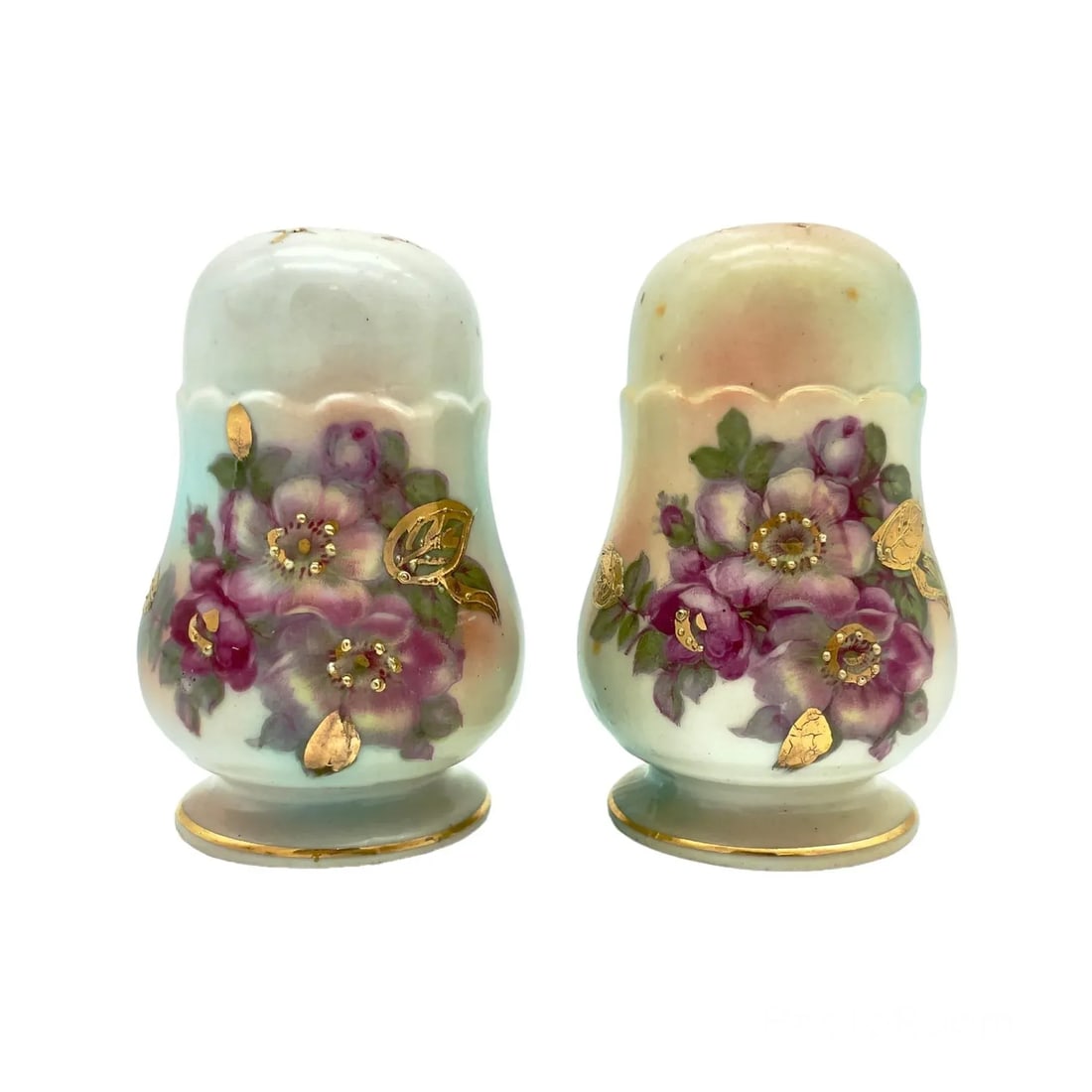Vintage Porcelain Salt & Pepper Shakers With 24k Gold Details - 5