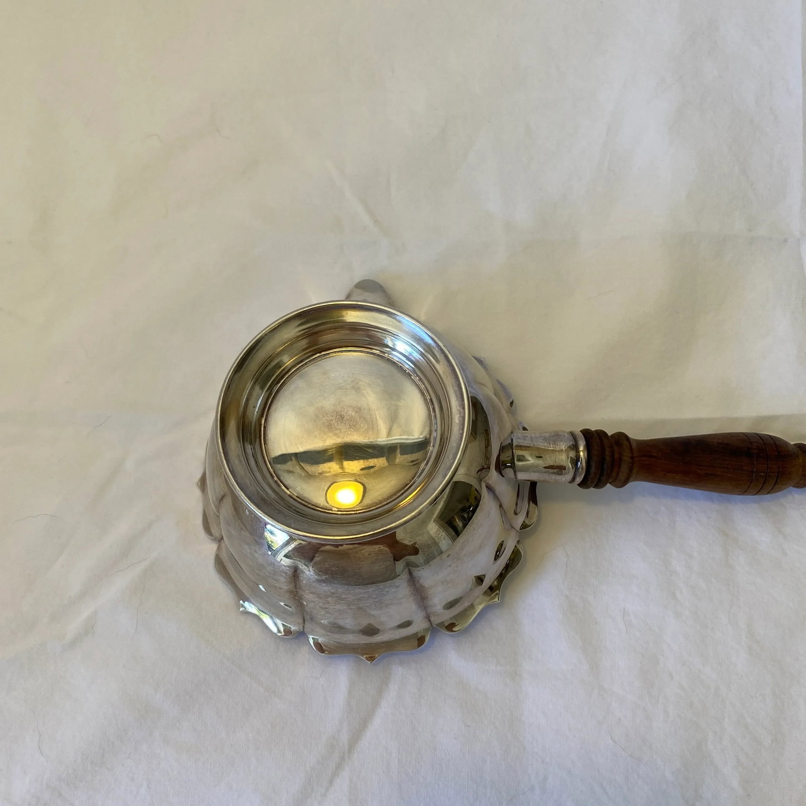 Vintage Silver Plate Sauce Bowl With Spout and Wooden Handle - 5