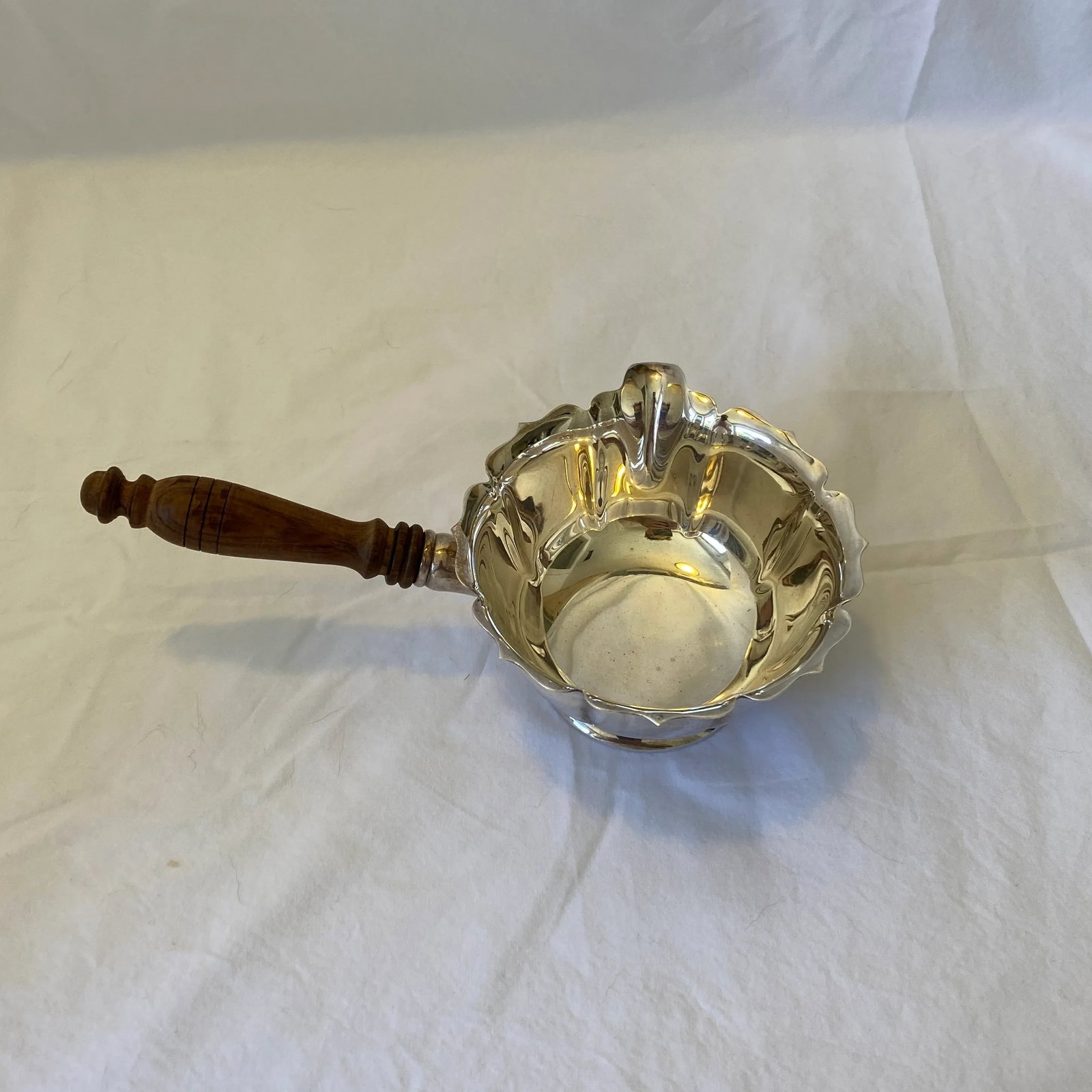 Vintage Silver Plate Sauce Bowl With Spout and Wooden Handle - 8