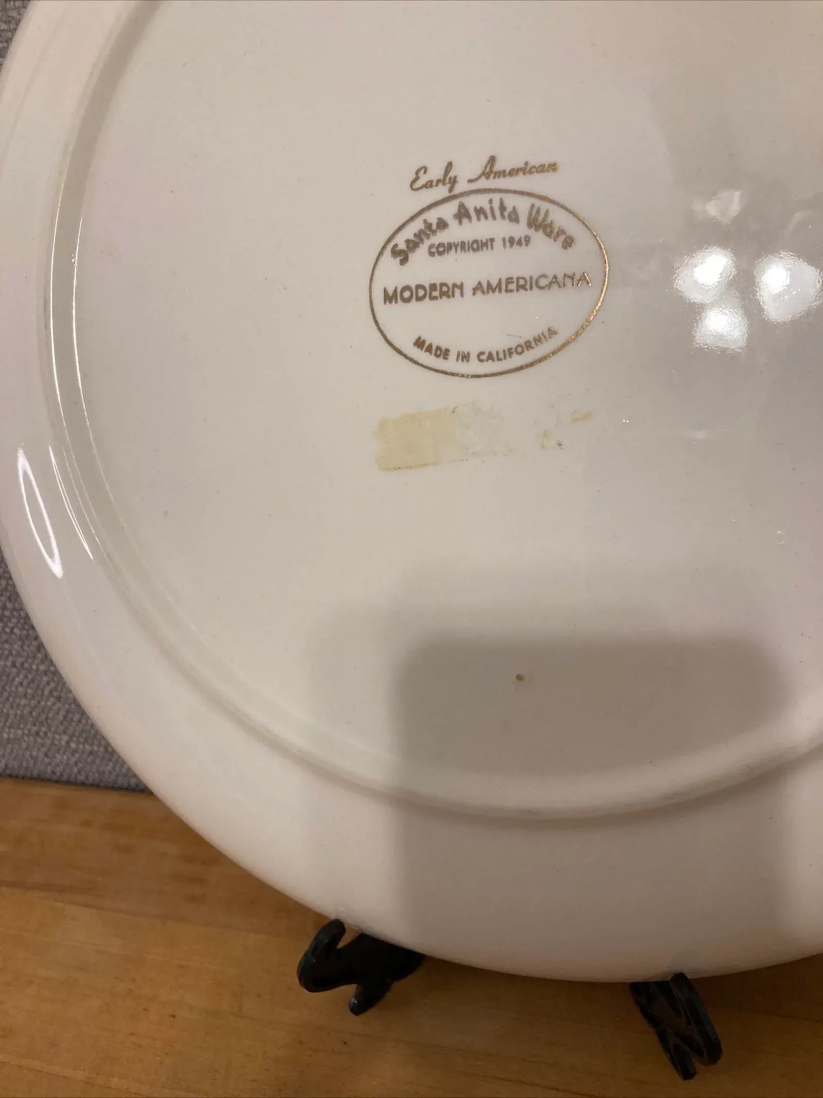 1949 Santa Anita Ware Hand-Painted Americana Plate With Barn & Church Scene - 2