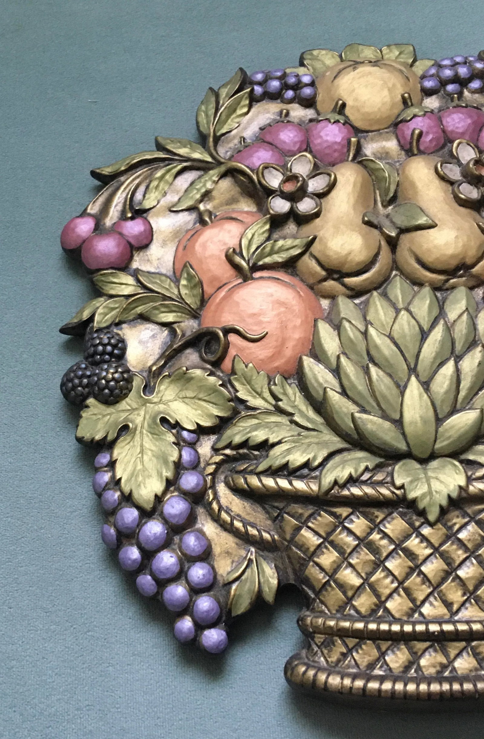 Vintage Mid 20th Century Jewel Tone Fruit Basket Wall Hanging - 10