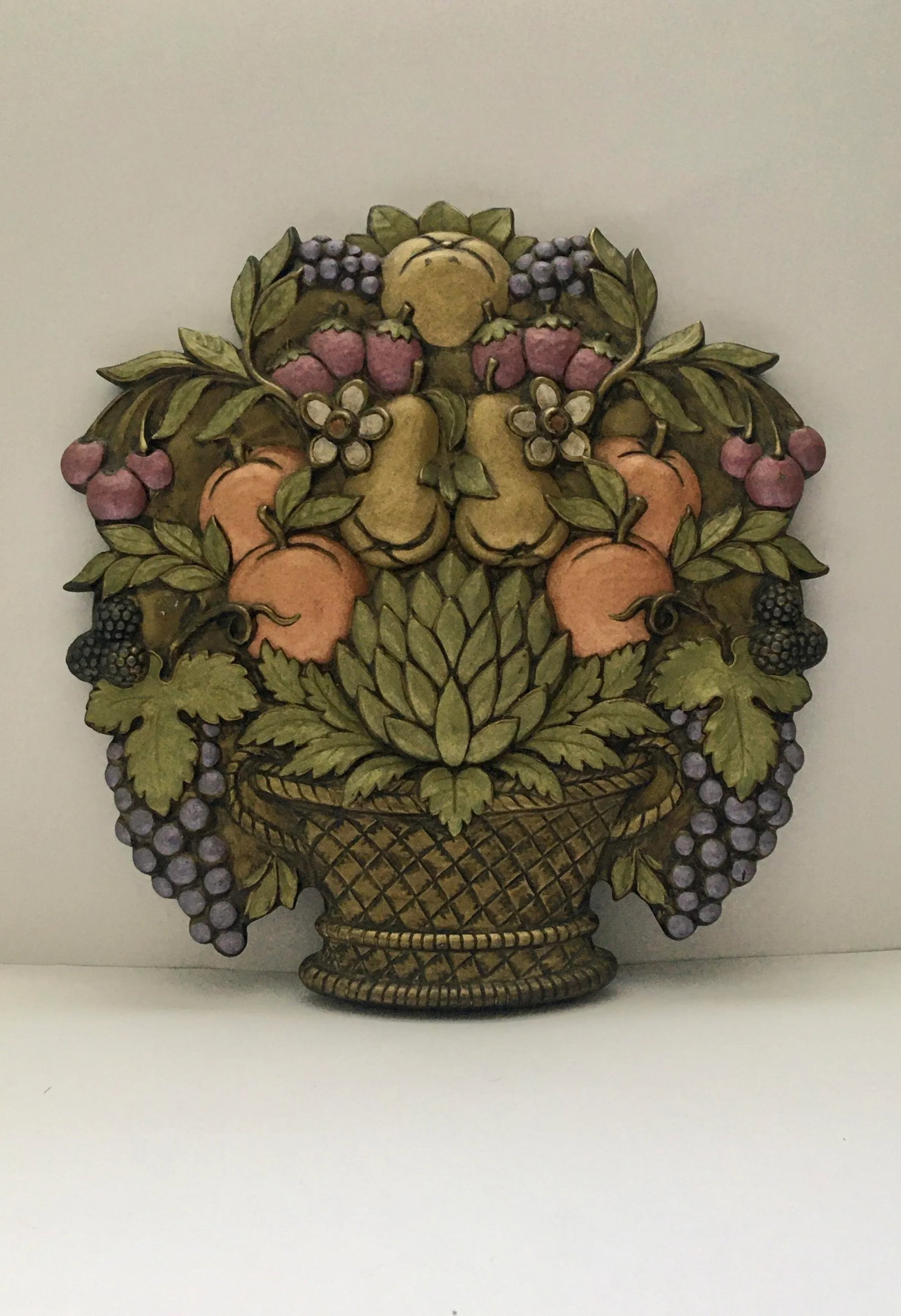 Vintage Mid 20th Century Jewel Tone Fruit Basket Wall Hanging - 11