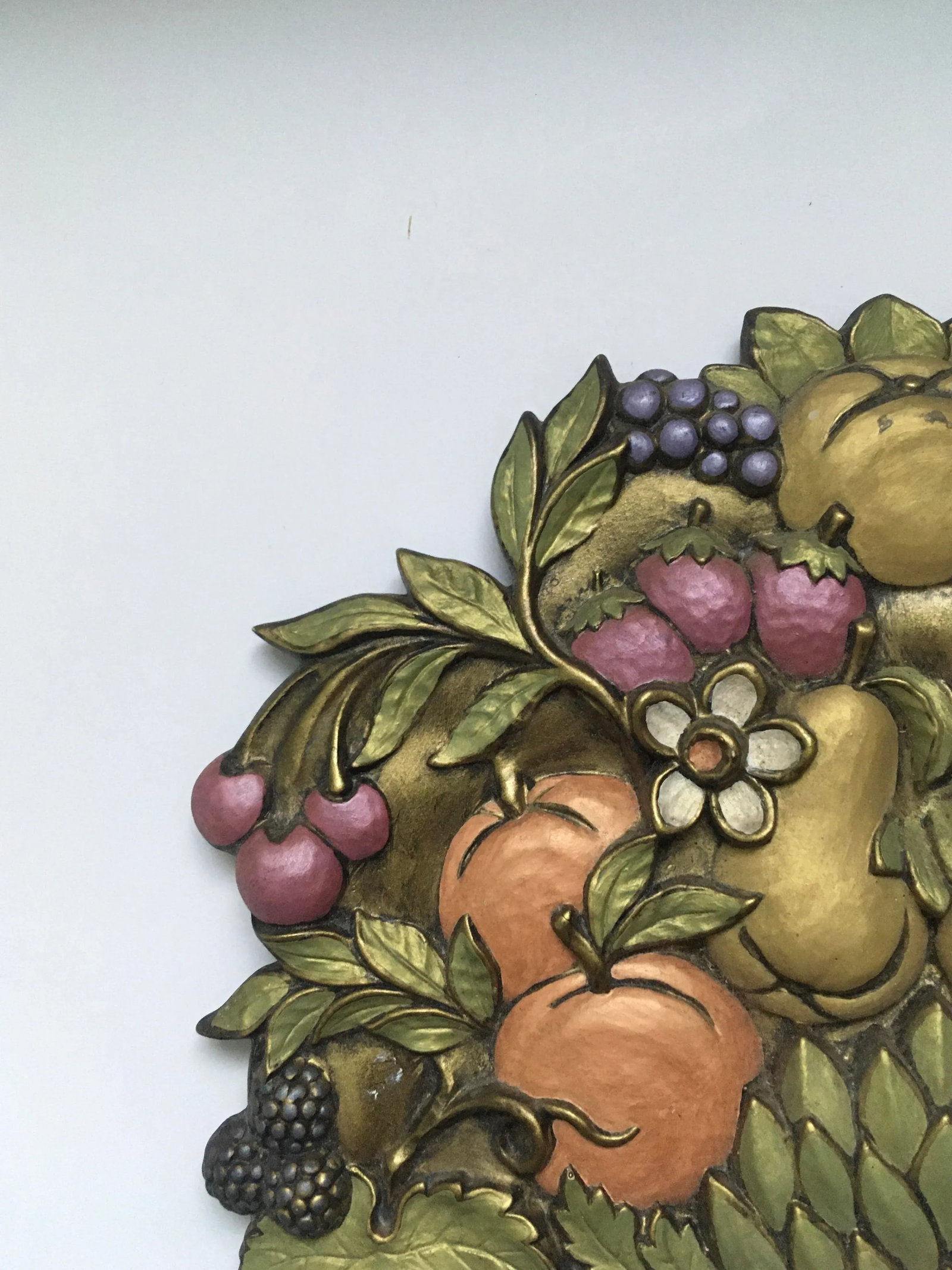 Vintage Mid 20th Century Jewel Tone Fruit Basket Wall Hanging - 12