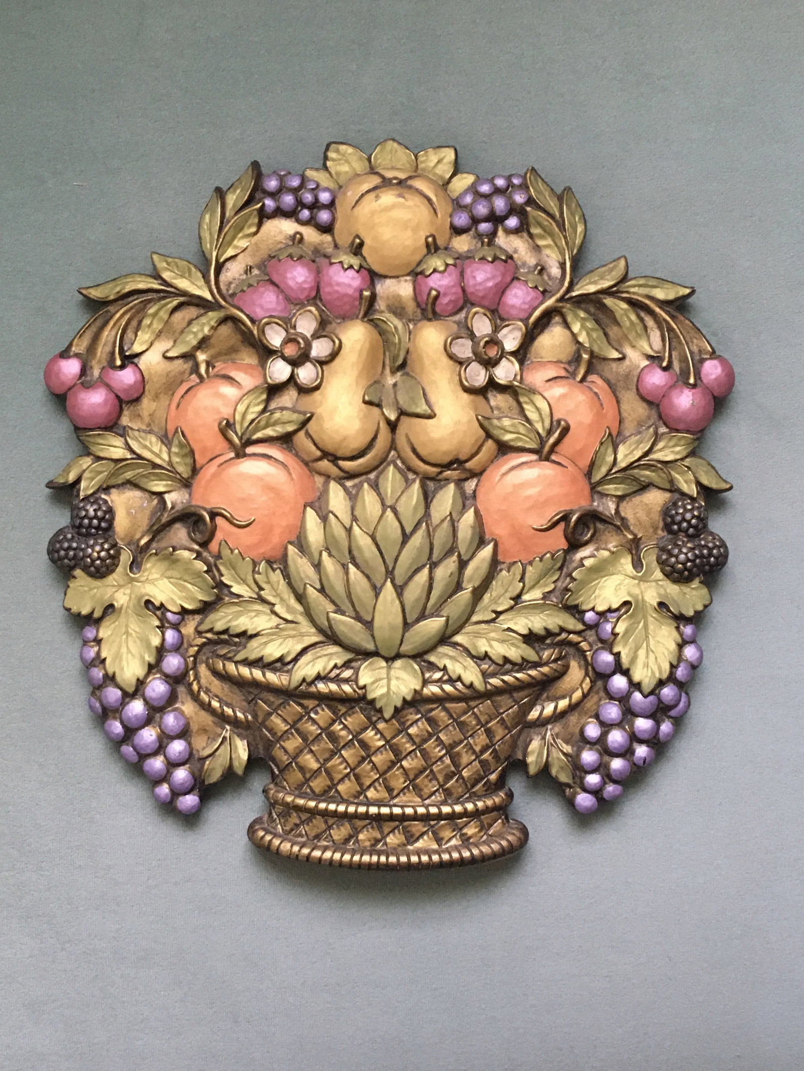 Vintage Mid 20th Century Jewel Tone Fruit Basket Wall Hanging - 13