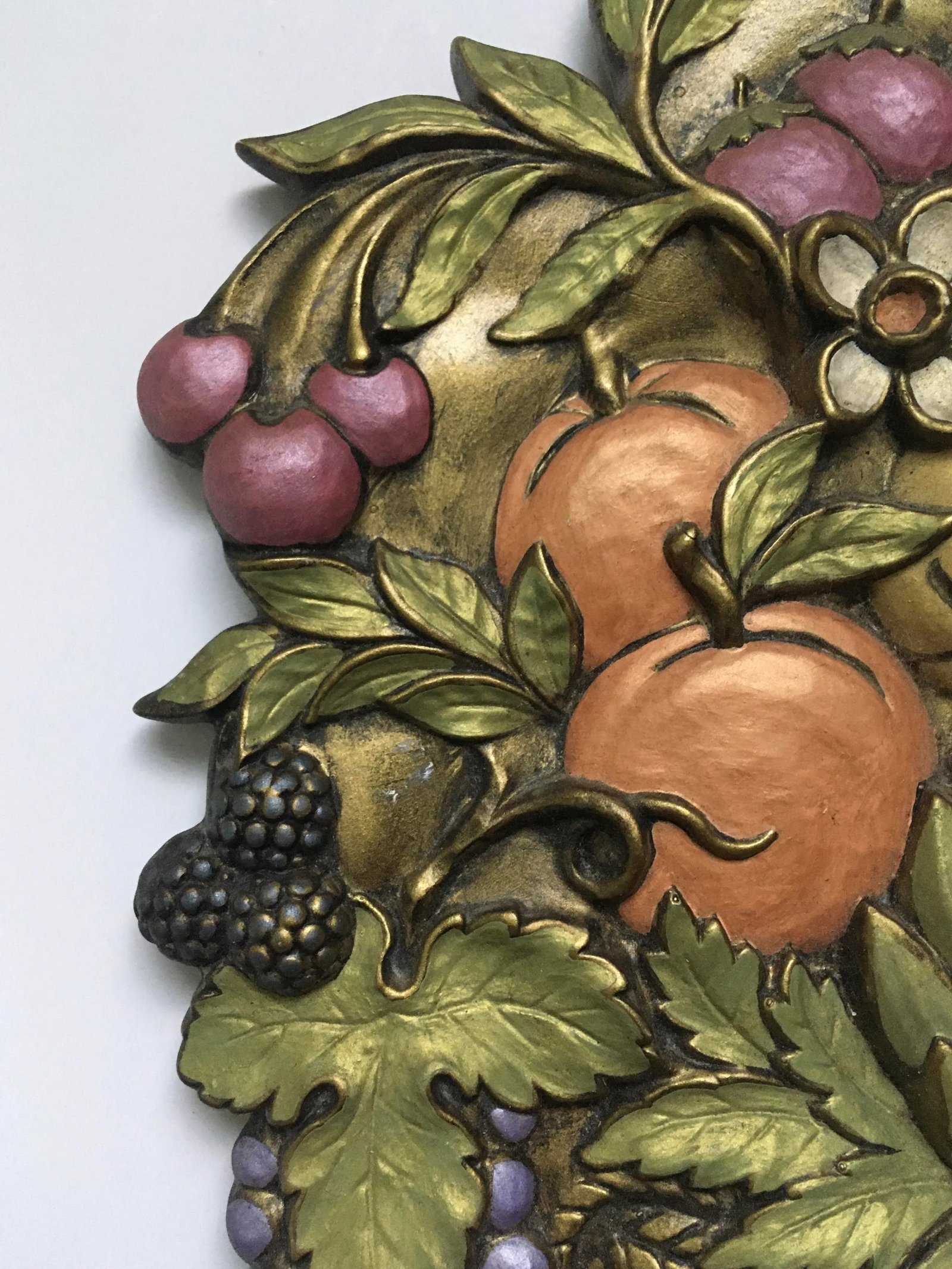 Vintage Mid 20th Century Jewel Tone Fruit Basket Wall Hanging - 3