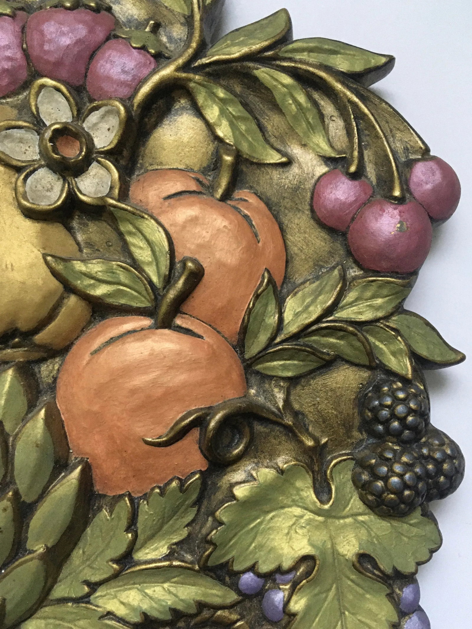 Vintage Mid 20th Century Jewel Tone Fruit Basket Wall Hanging - 4