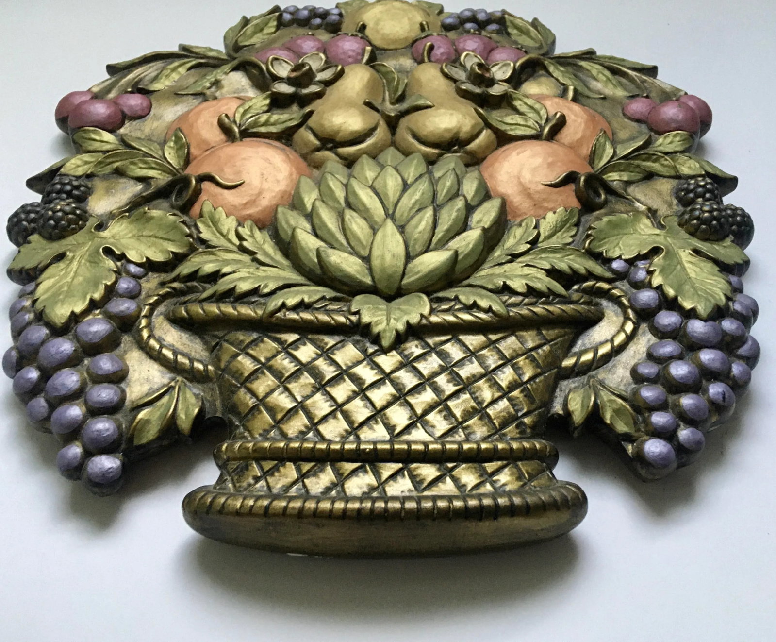 Vintage Mid 20th Century Jewel Tone Fruit Basket Wall Hanging - 7