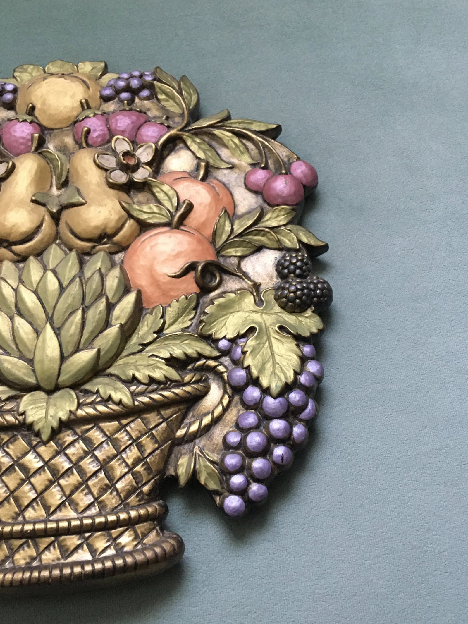Vintage Mid 20th Century Jewel Tone Fruit Basket Wall Hanging - 9