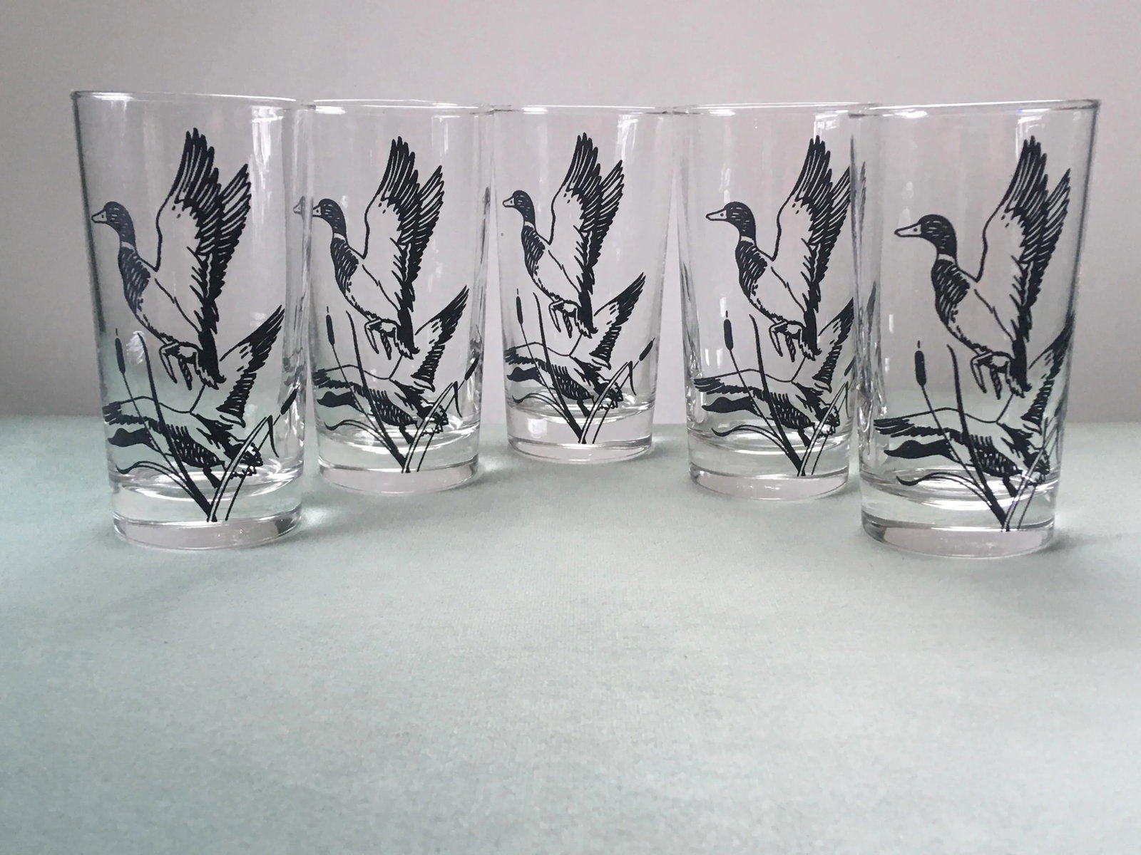 1960's Libbey Black Duck Pressed Glass Tumblers- Set of 5 - 13