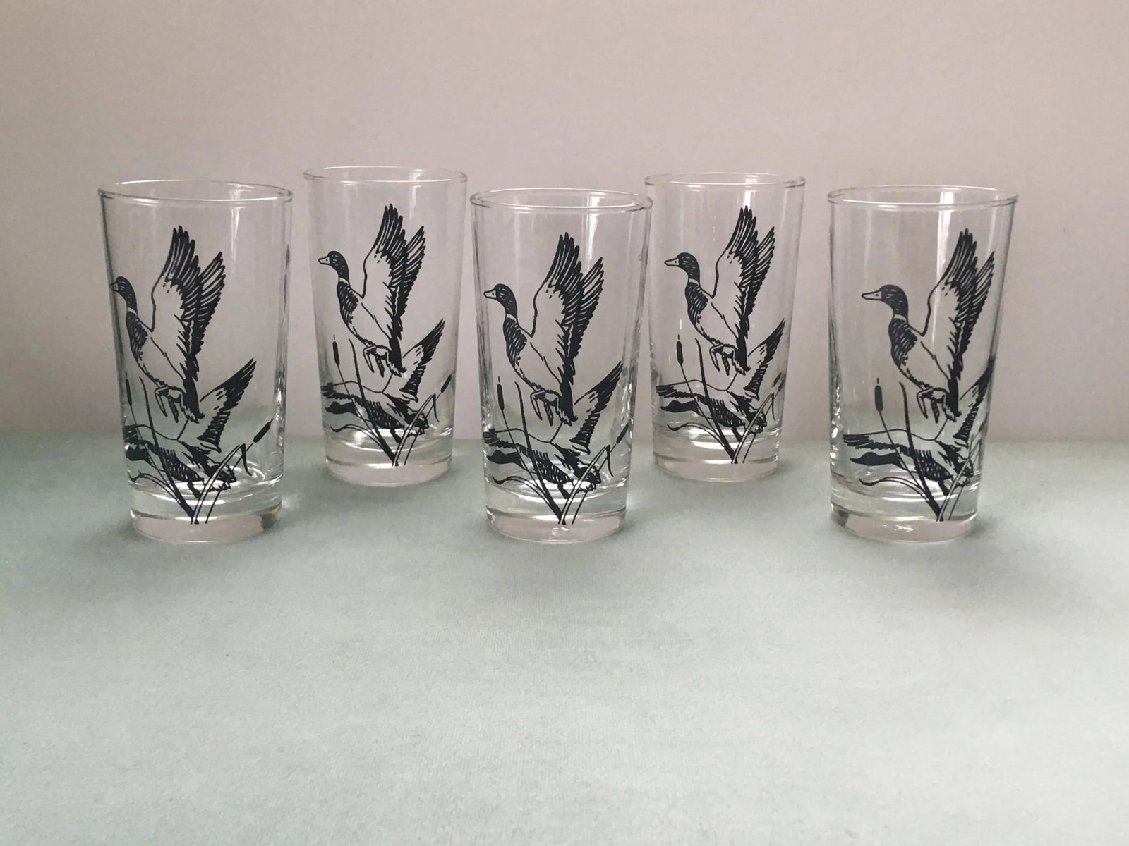1960's Libbey Black Duck Pressed Glass Tumblers- Set of 5 - 2