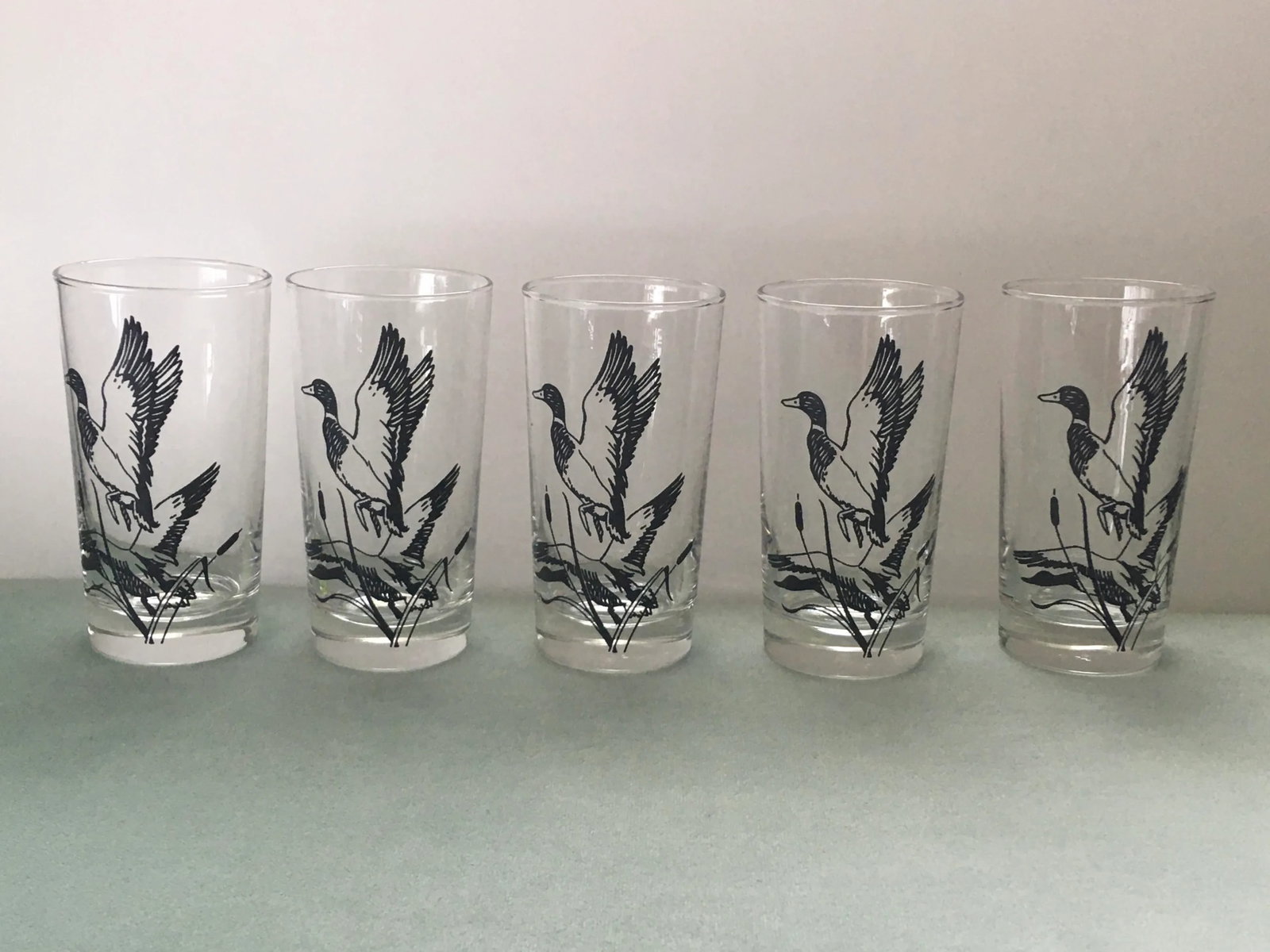 1960's Libbey Black Duck Pressed Glass Tumblers- Set of 5 - 4