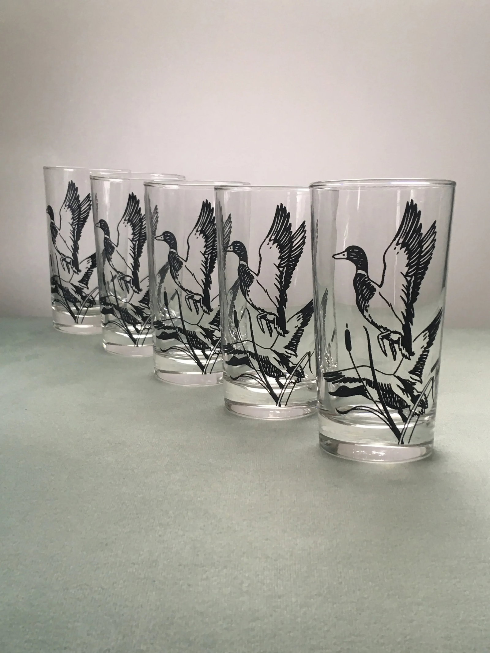 1960's Libbey Black Duck Pressed Glass Tumblers- Set of 5 - 7