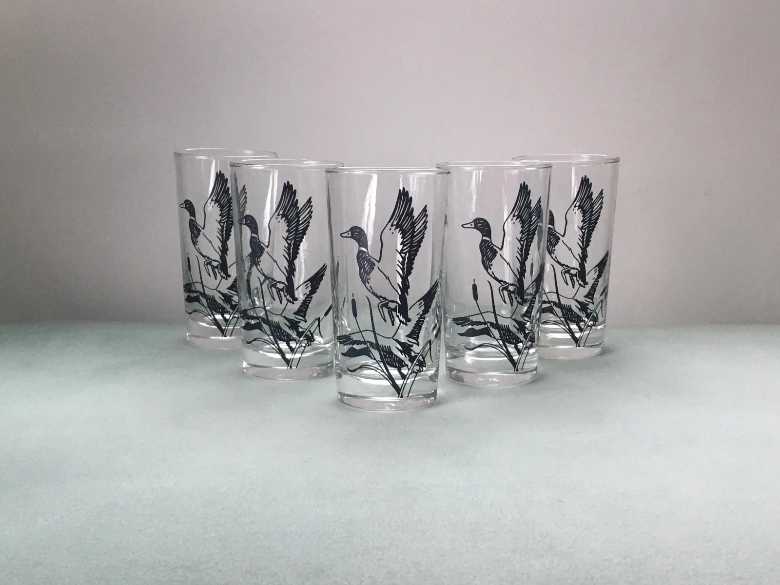 1960's Libbey Black Duck Pressed Glass Tumblers- Set of 5 - 9
