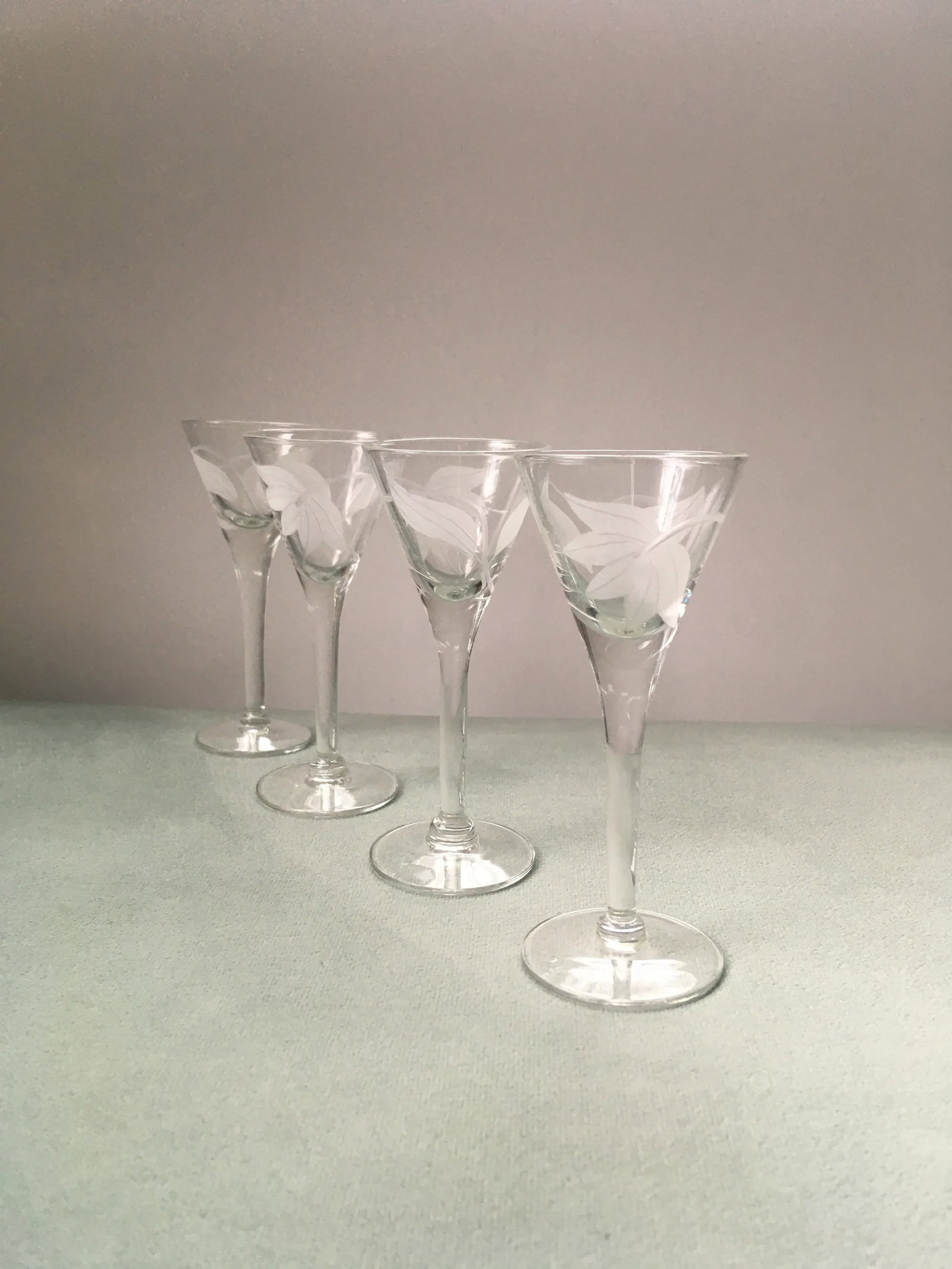 Late 20th Century Floral Frosted Glass Liqueur Glasses- Set of 4 - 12