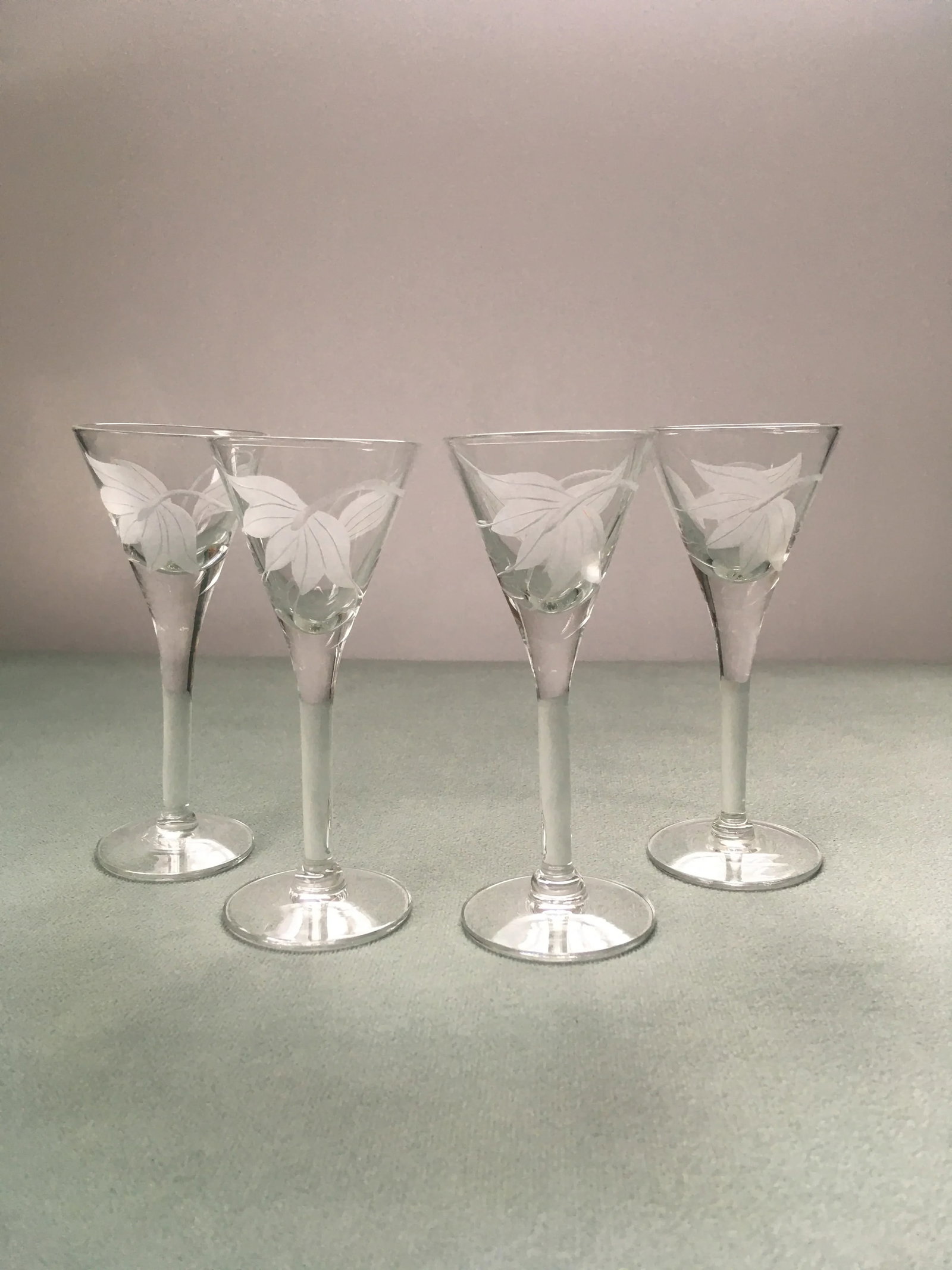 Late 20th Century Floral Frosted Glass Liqueur Glasses- Set of 4 - 6