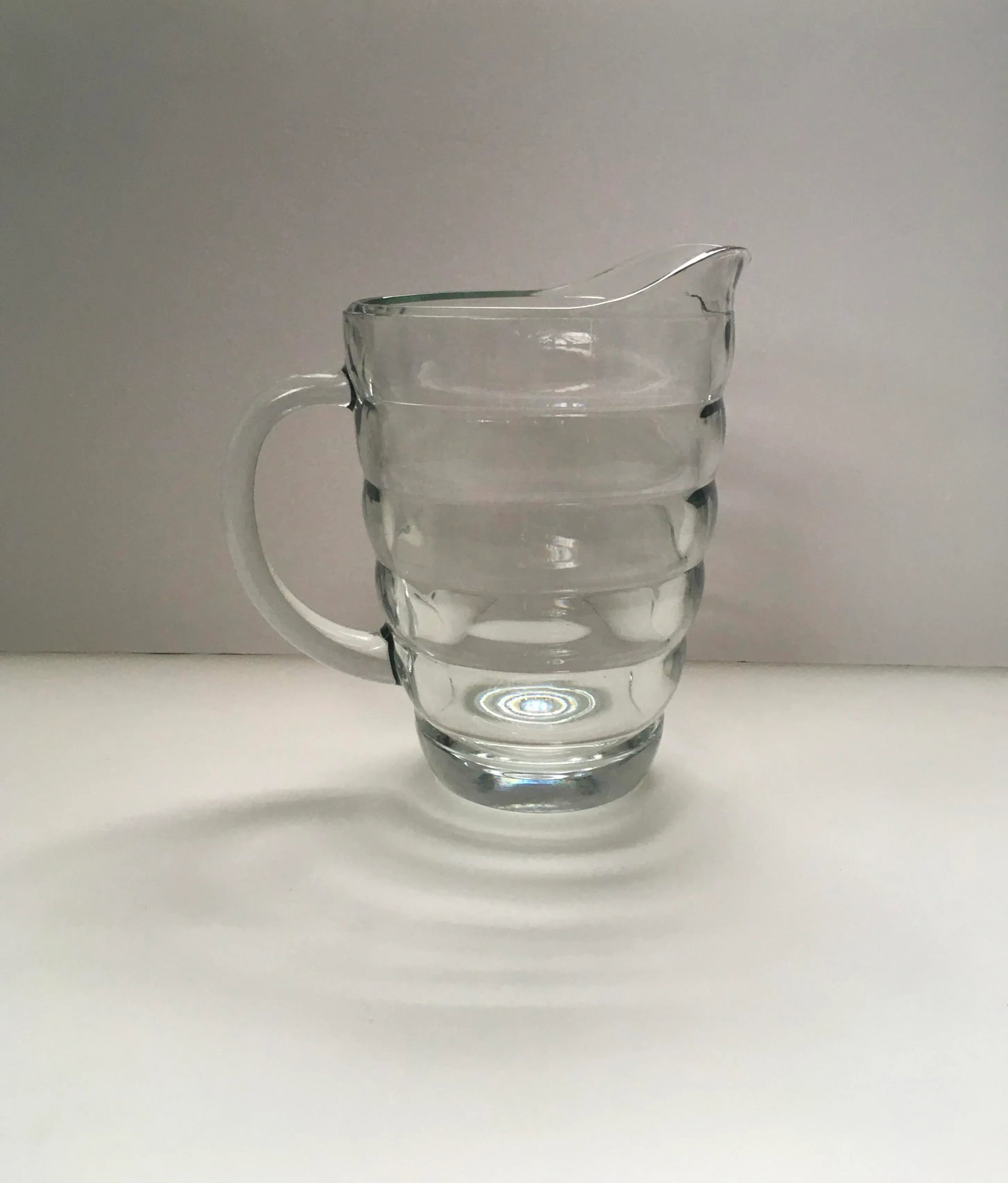 Vintage Art Deco Ringed Glass Pitcher - 13