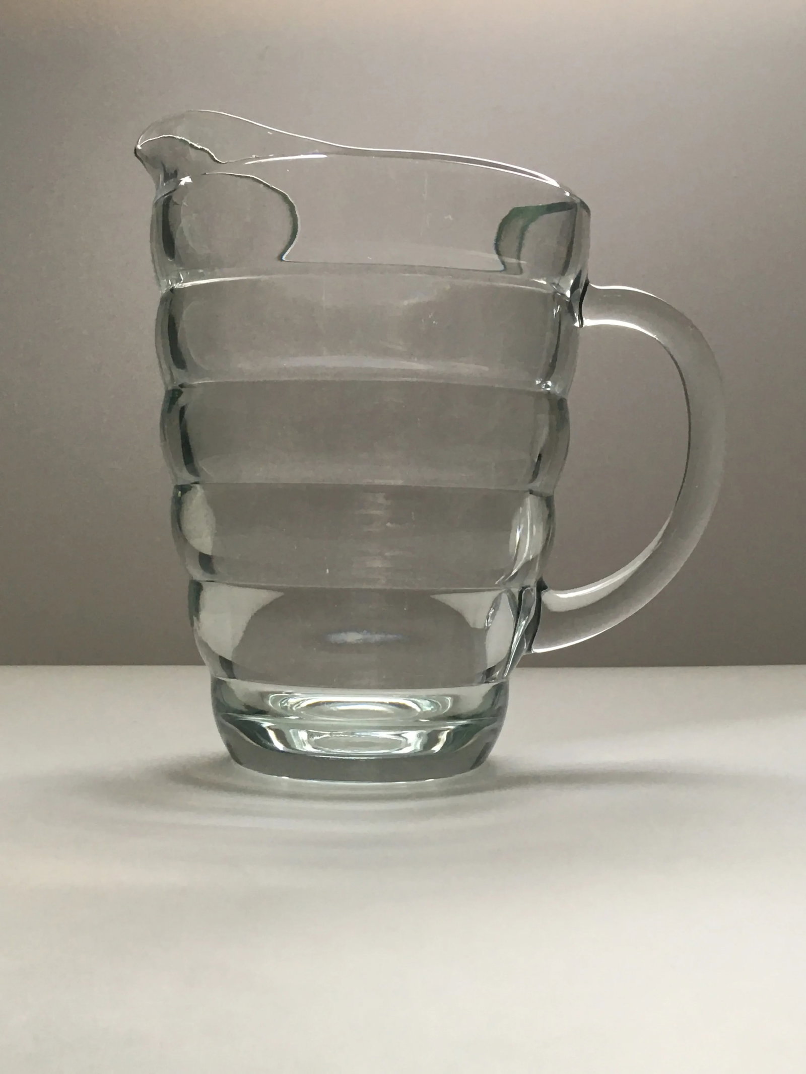 Vintage Art Deco Ringed Glass Pitcher - 7