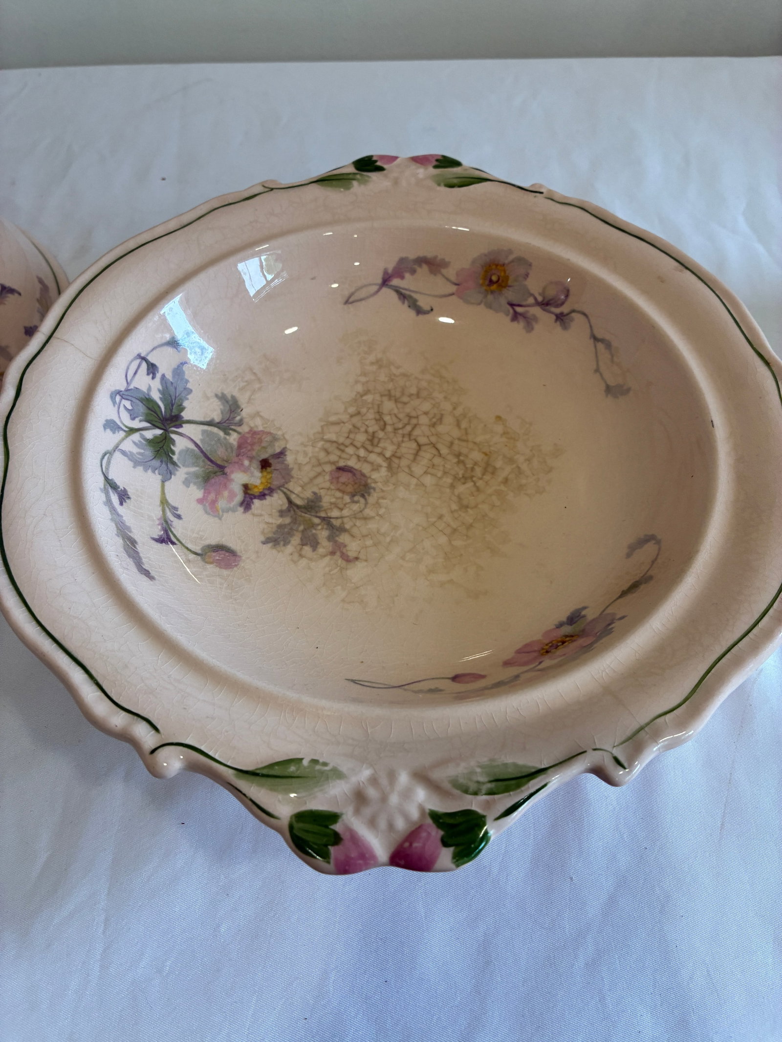 Early 1900's Steubenville Rose Dawn Pink Serving Dish With Lid - 12