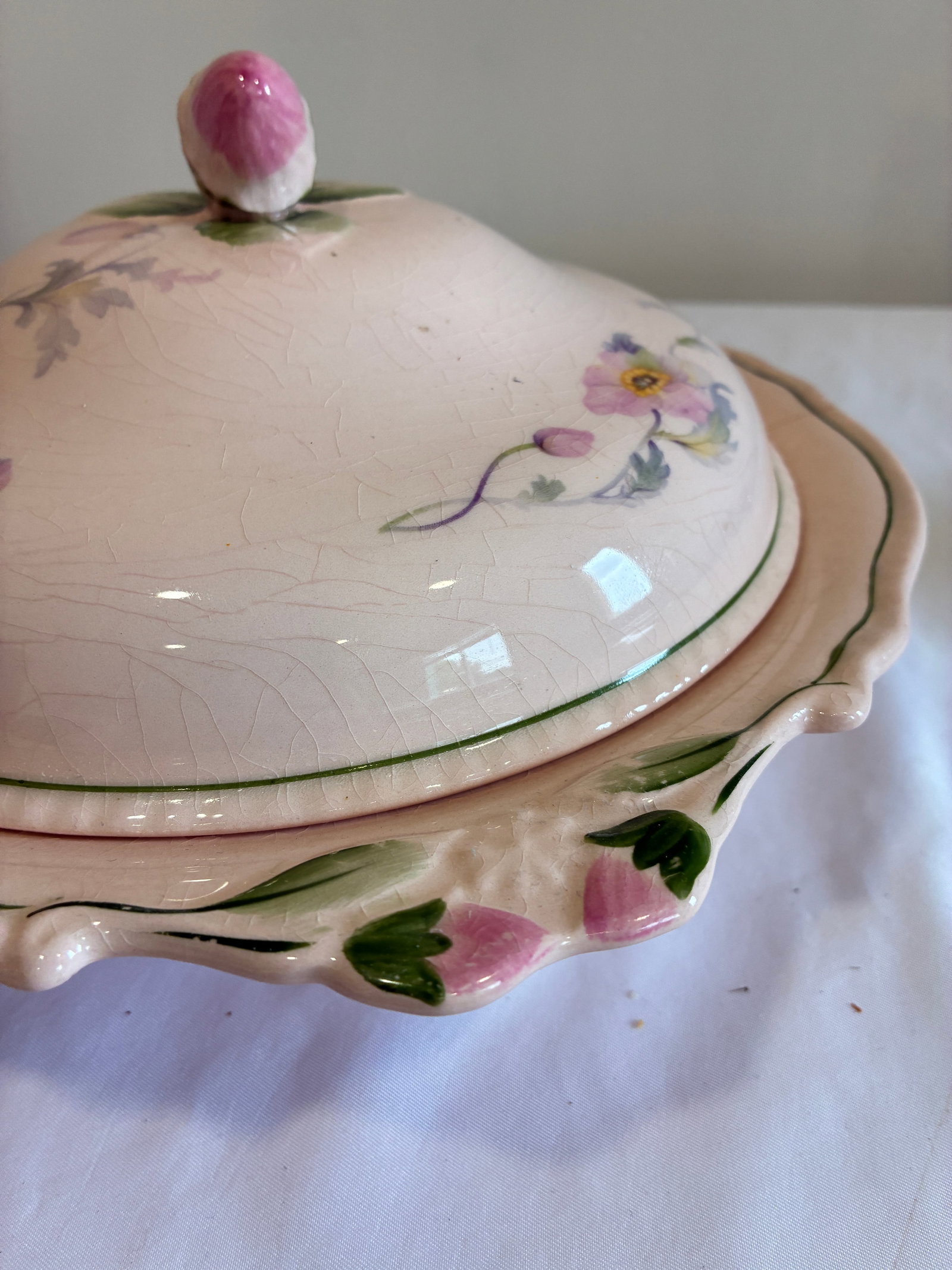 Early 1900's Steubenville Rose Dawn Pink Serving Dish With Lid - 15