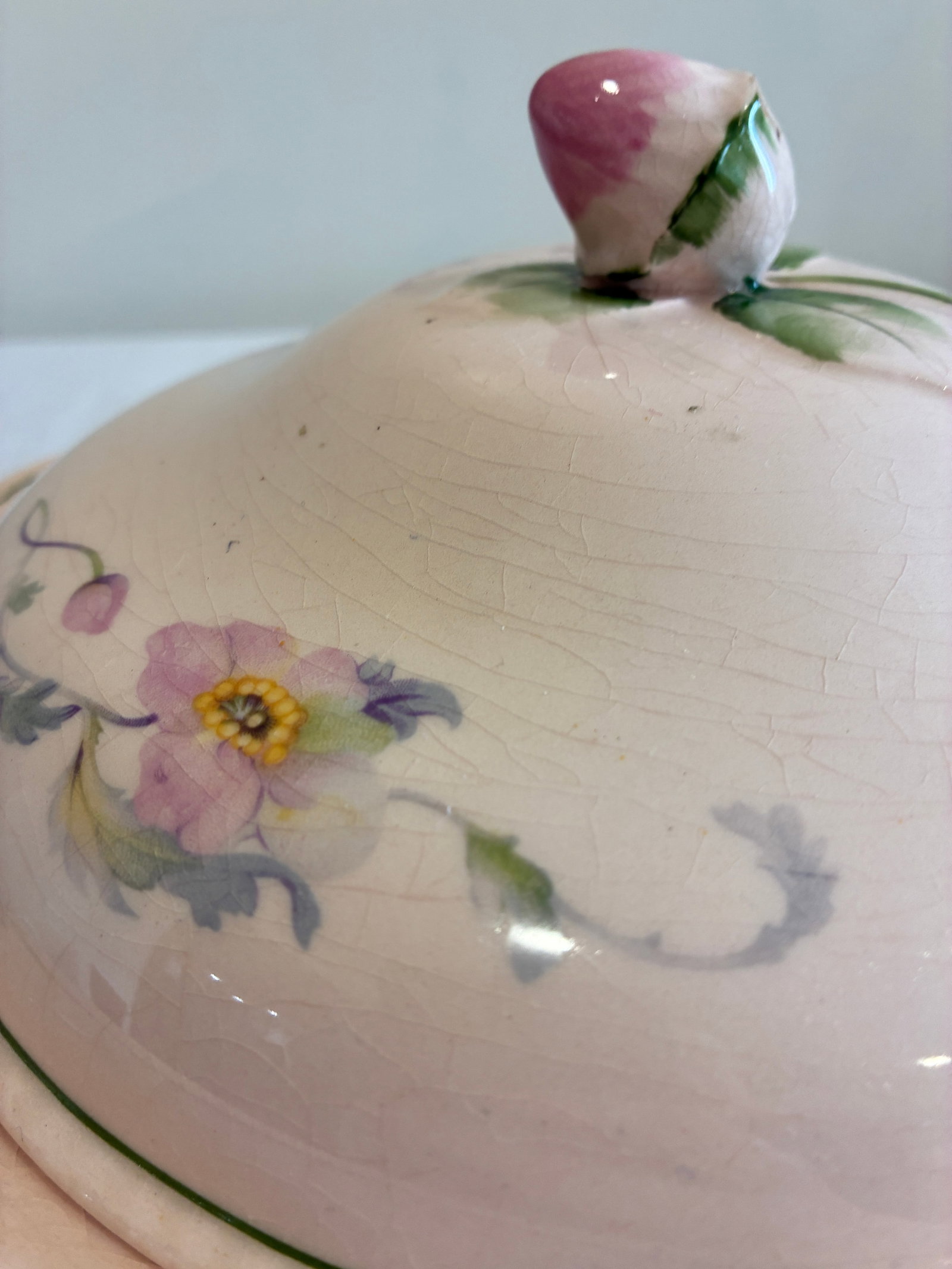 Early 1900's Steubenville Rose Dawn Pink Serving Dish With Lid - 3
