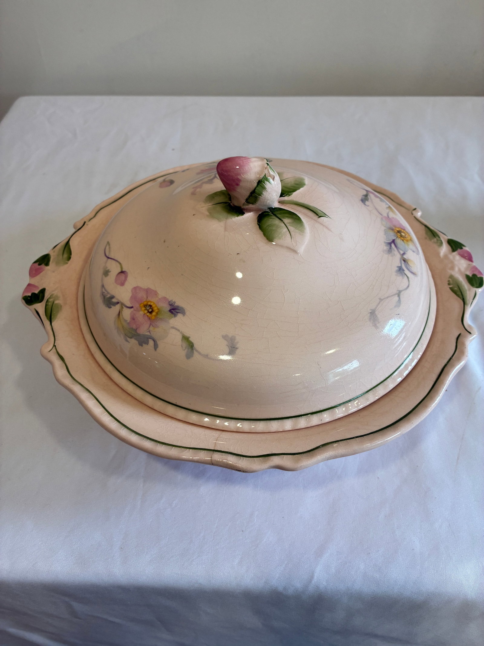 Early 1900's Steubenville Rose Dawn Pink Serving Dish With Lid - 4