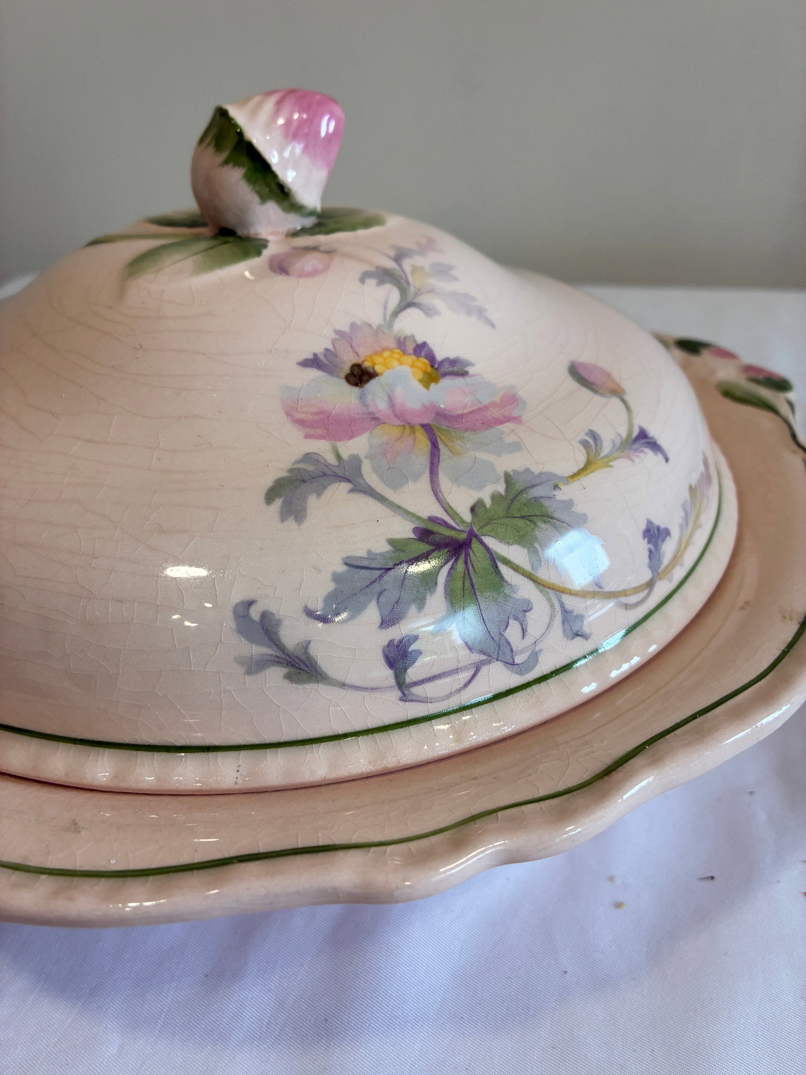 Early 1900's Steubenville Rose Dawn Pink Serving Dish With Lid - 5