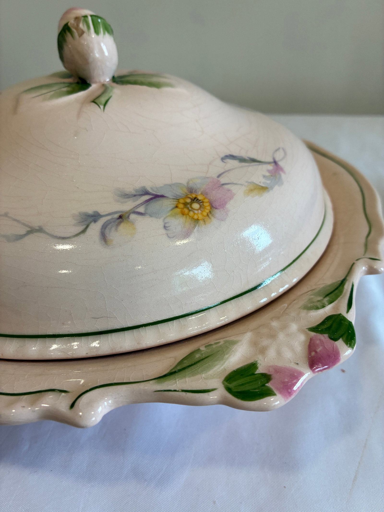 Early 1900's Steubenville Rose Dawn Pink Serving Dish With Lid - 6