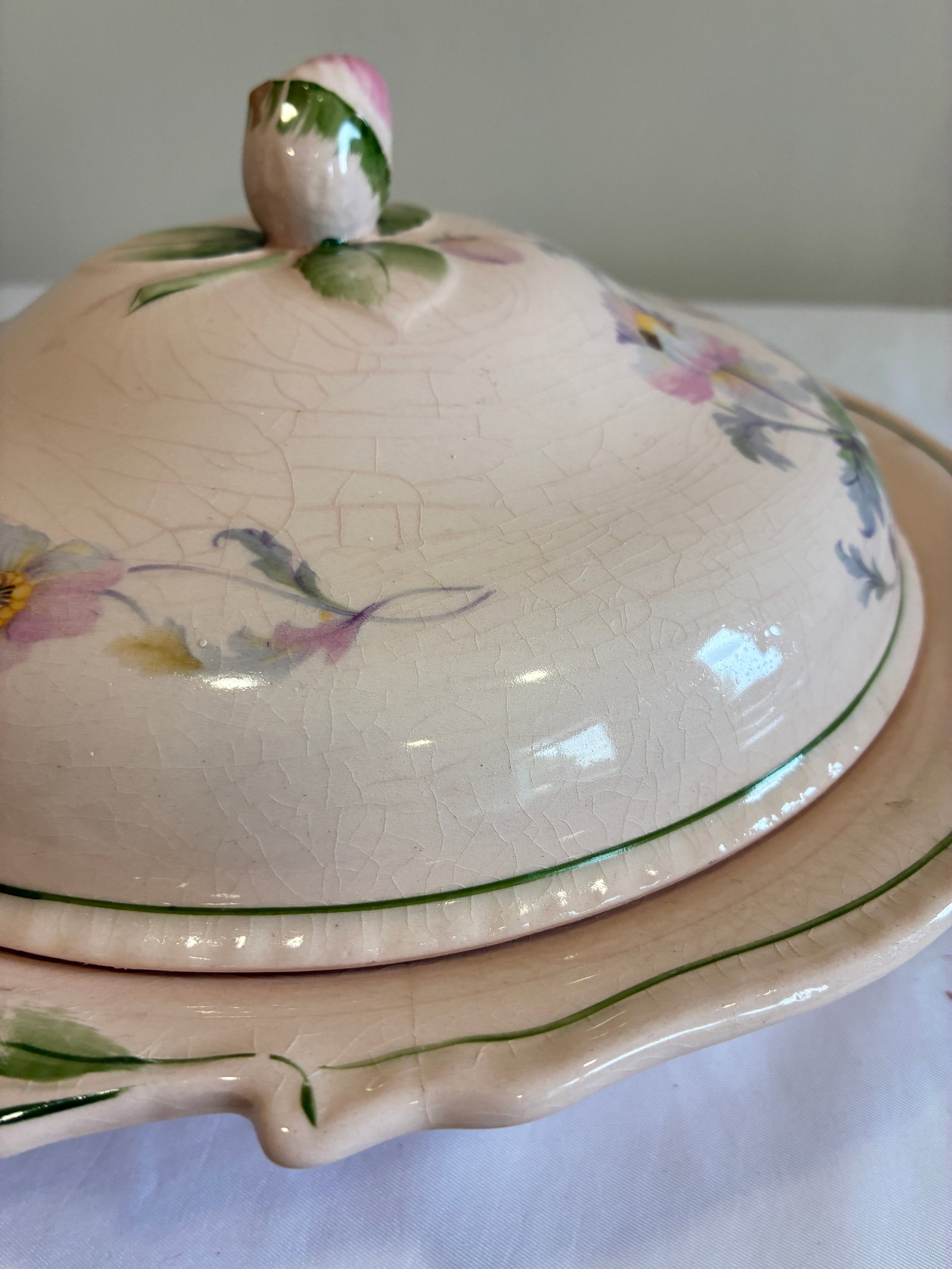 Early 1900's Steubenville Rose Dawn Pink Serving Dish With Lid - 7