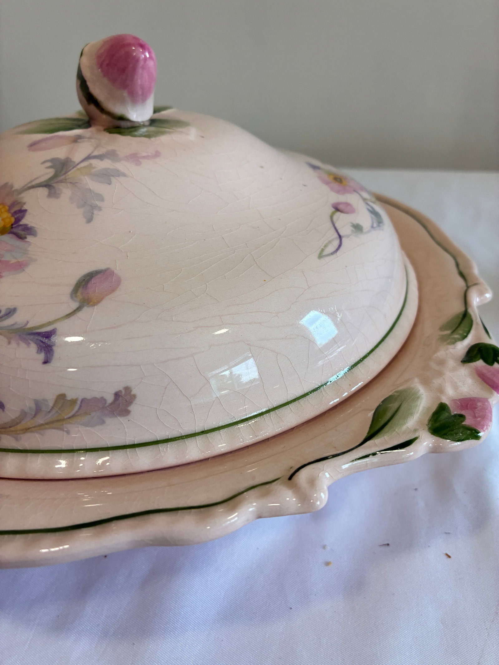 Early 1900's Steubenville Rose Dawn Pink Serving Dish With Lid - 9