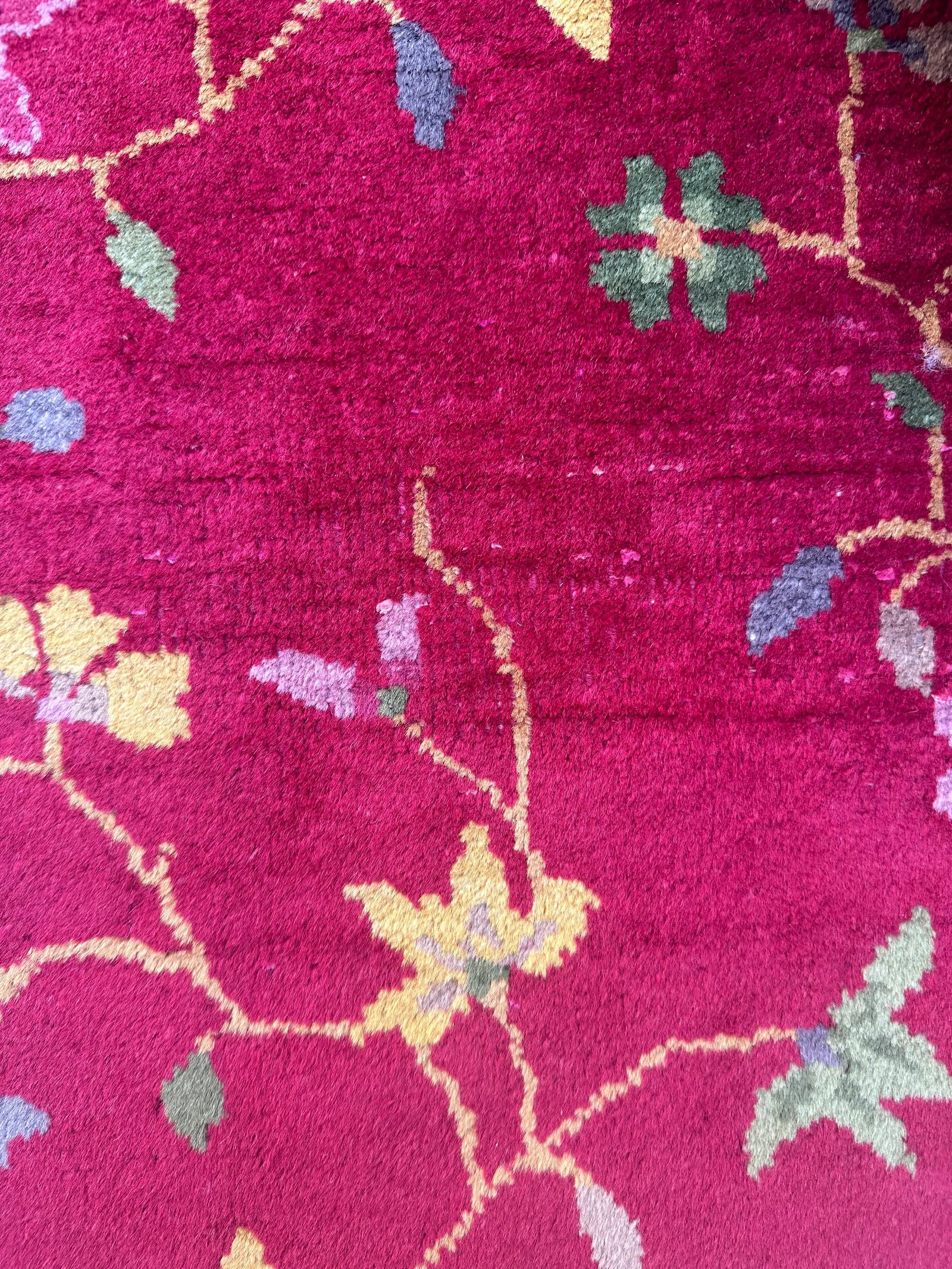 Red and Green Pictorial Floral Antique Chinese Art Deco Rug 7'11" X 9'7" - 8